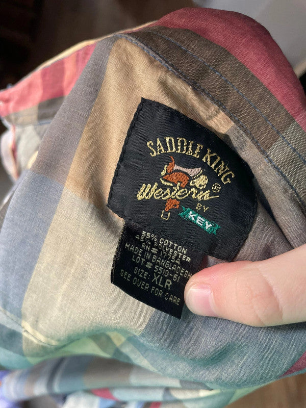 Vintage Saddle King Western By Farmer/Cowboy Short Sleeve Shirt - XL/Extra Large