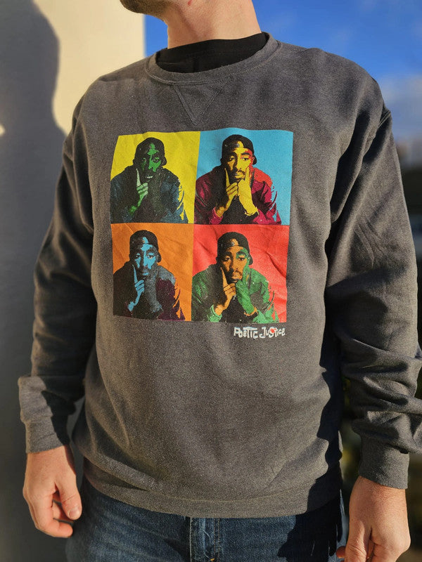 Unisex Grey Poetic Justice Tupac Pullover Hoodie - M/Medium