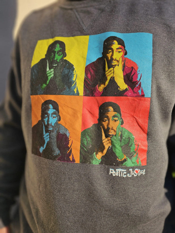 Unisex Grey Poetic Justice Tupac Pullover Hoodie - M/Medium