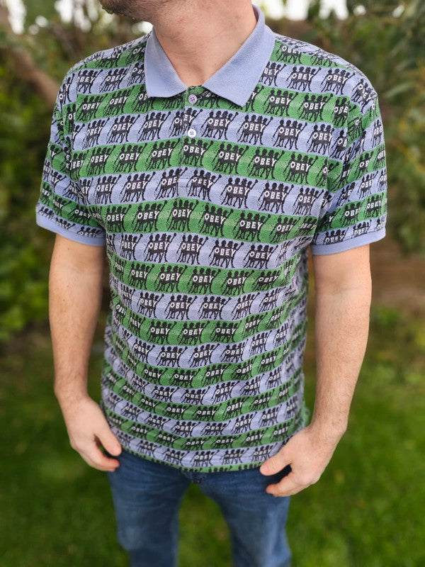OBEY Mens Knitted Polo Shirt Top All Over Print - M/Medium