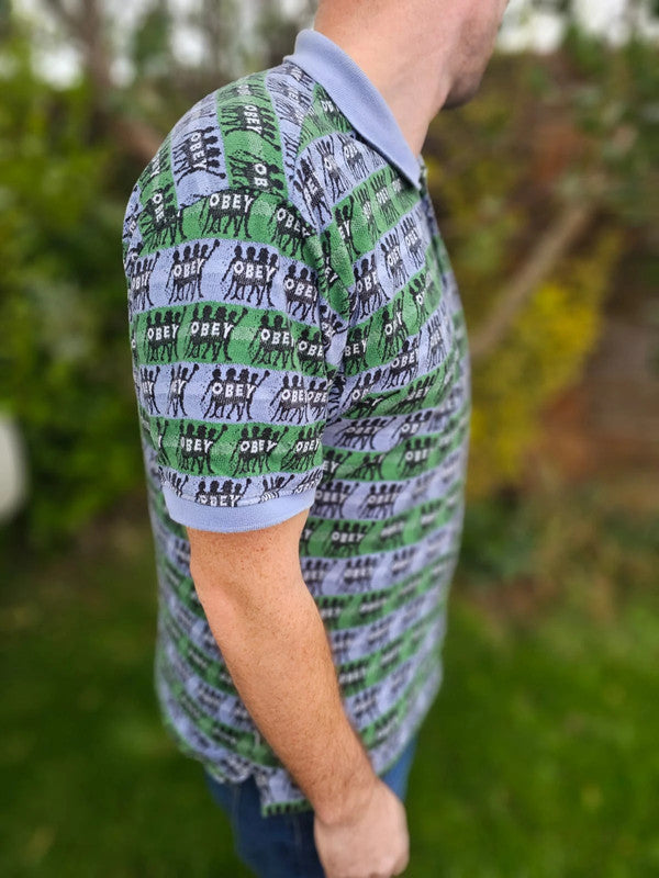 OBEY Mens Knitted Polo Shirt Top All Over Print - M/Medium