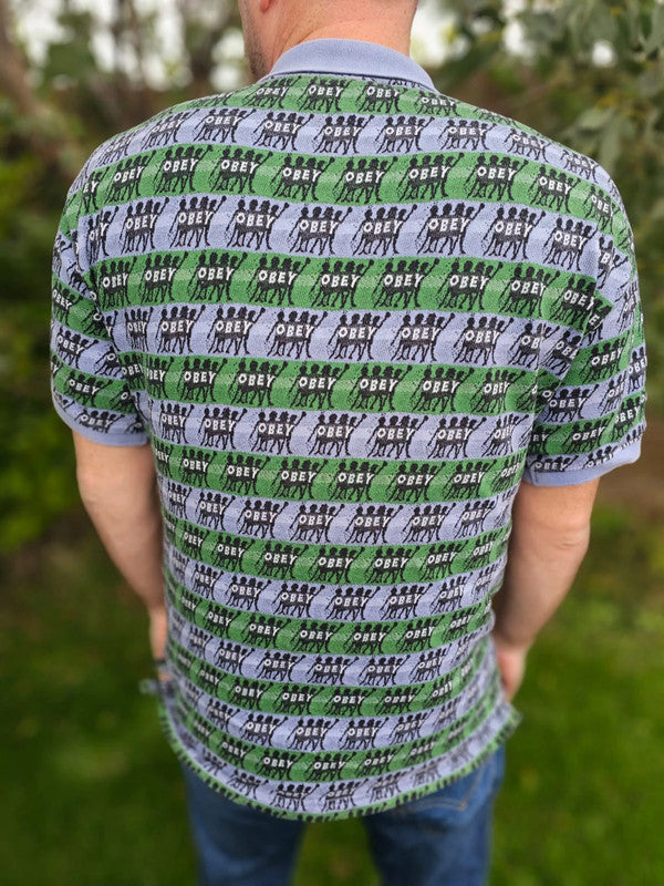 OBEY Mens Knitted Polo Shirt Top All Over Print - M/Medium