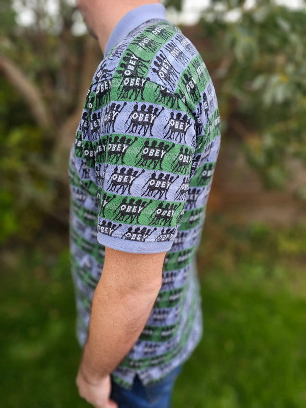 OBEY Mens Knitted Polo Shirt Top All Over Print - M/Medium