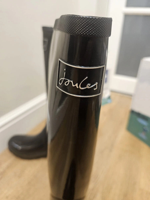 New In Box Joules Field Welly Gloss Black Wellington Boots RRP 59.95 UK 7 / US 9 / EU 40/41