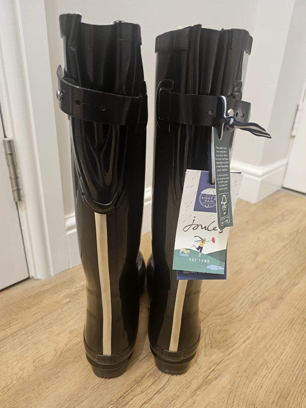 New In Box Joules Field Welly Gloss Black Wellington Boots RRP 59.95 UK 7 / US 9 / EU 40/41