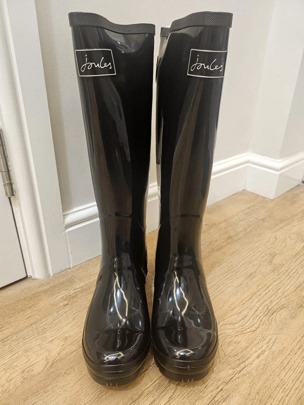 New In Box Joules Field Welly Gloss Black Wellington Boots RRP 59.95 UK 7 / US 9 / EU 40/41