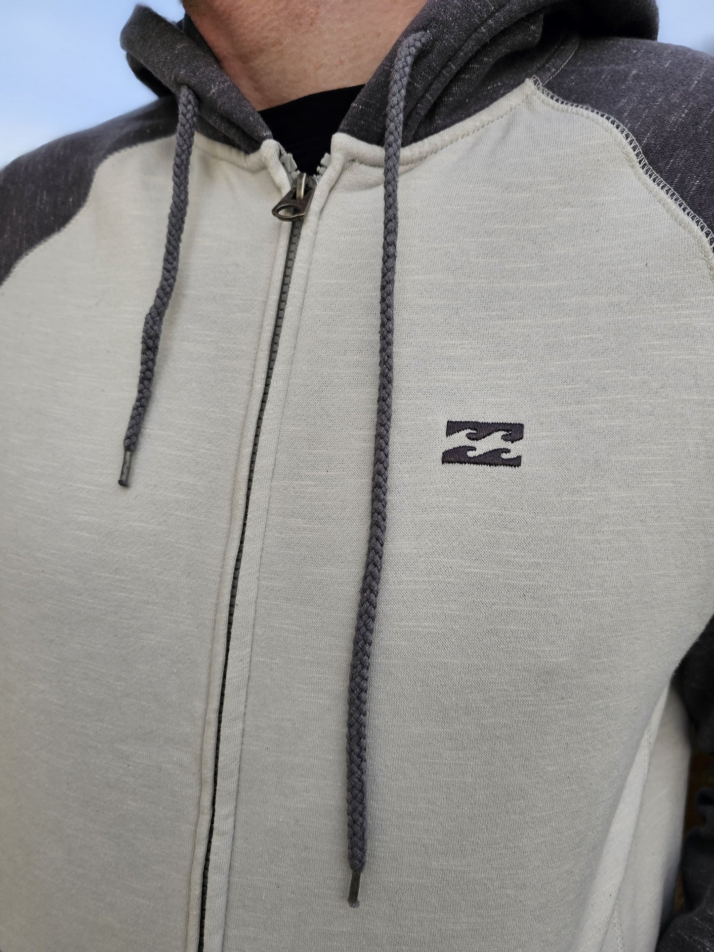 Billabong Pullover Grey/White Hoodie Full Zip Jacket - L/Large