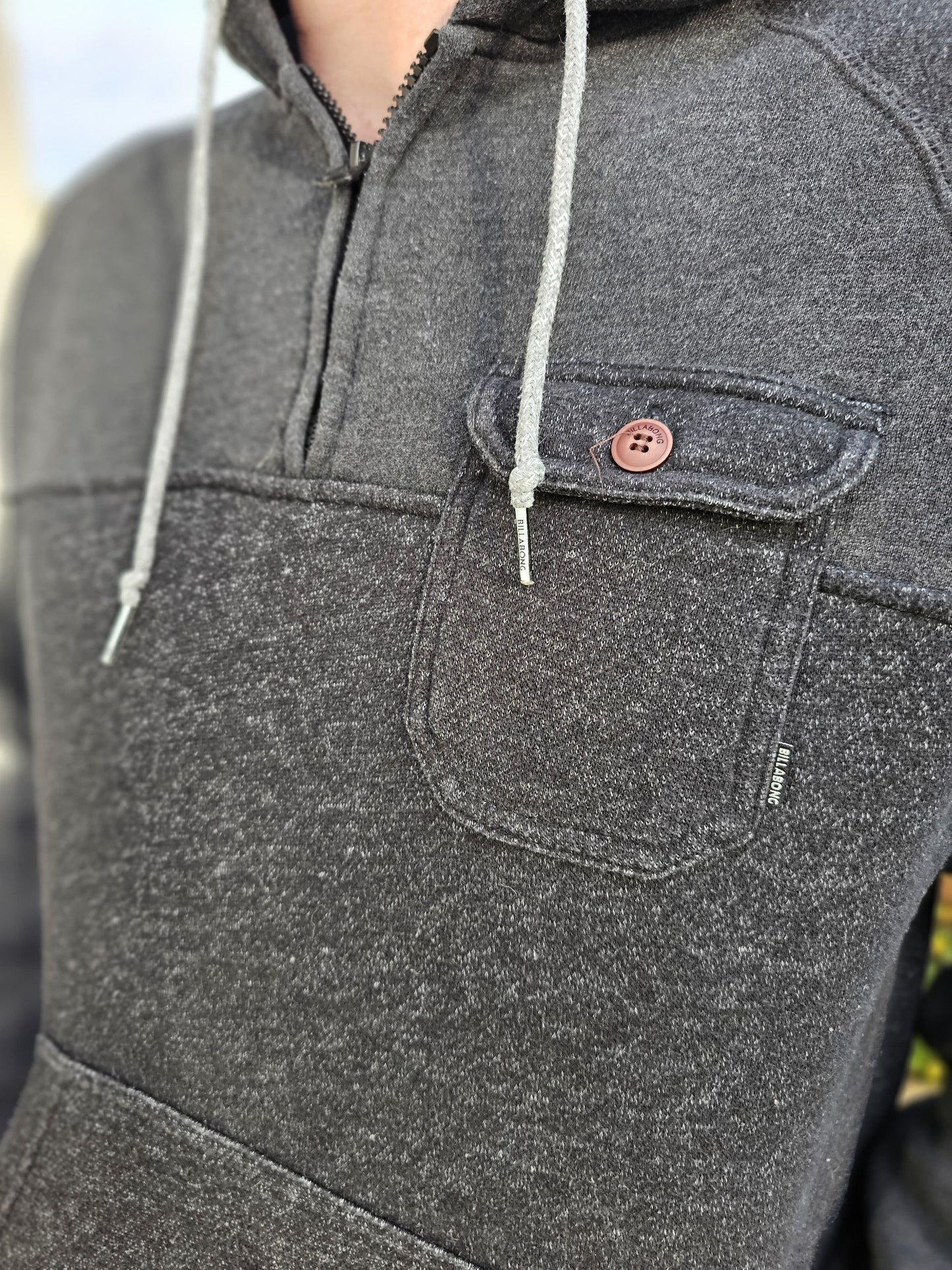 Billabong Pullover Dark Grey Hoodie 1/2 Zip Jumper - L/Large