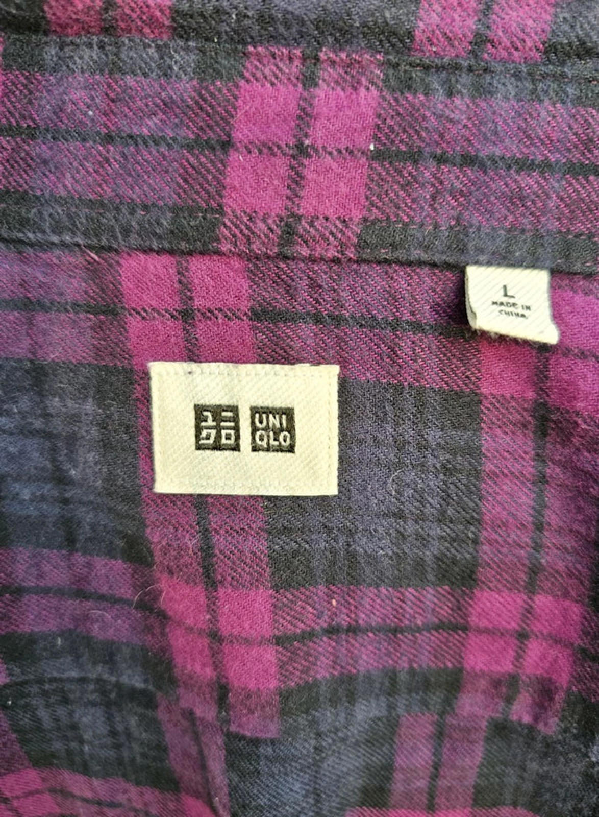 Mens Uniqlo Purple Checked Long Sleeve Button Up Shirt - L/Large