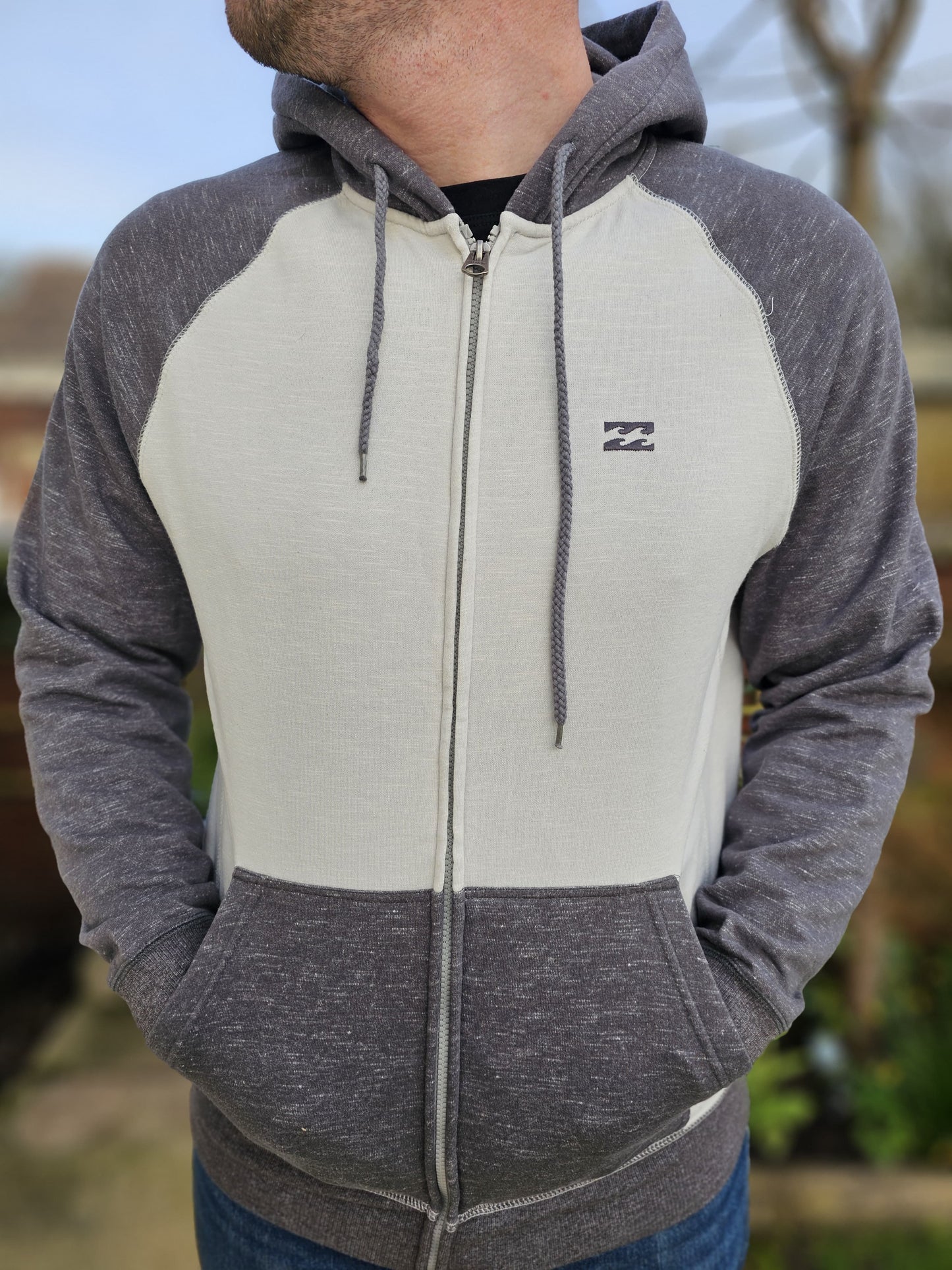 Billabong Pullover Grey/White Hoodie Full Zip Jacket - L/Large