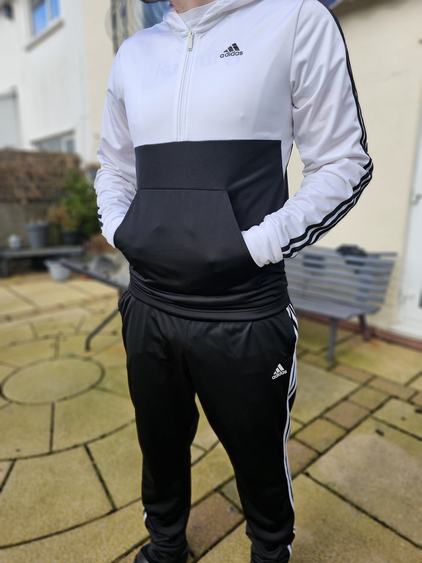 Adidas Full Tracksuit Top & Bottoms Black/White Activewear/Casual - L/Large