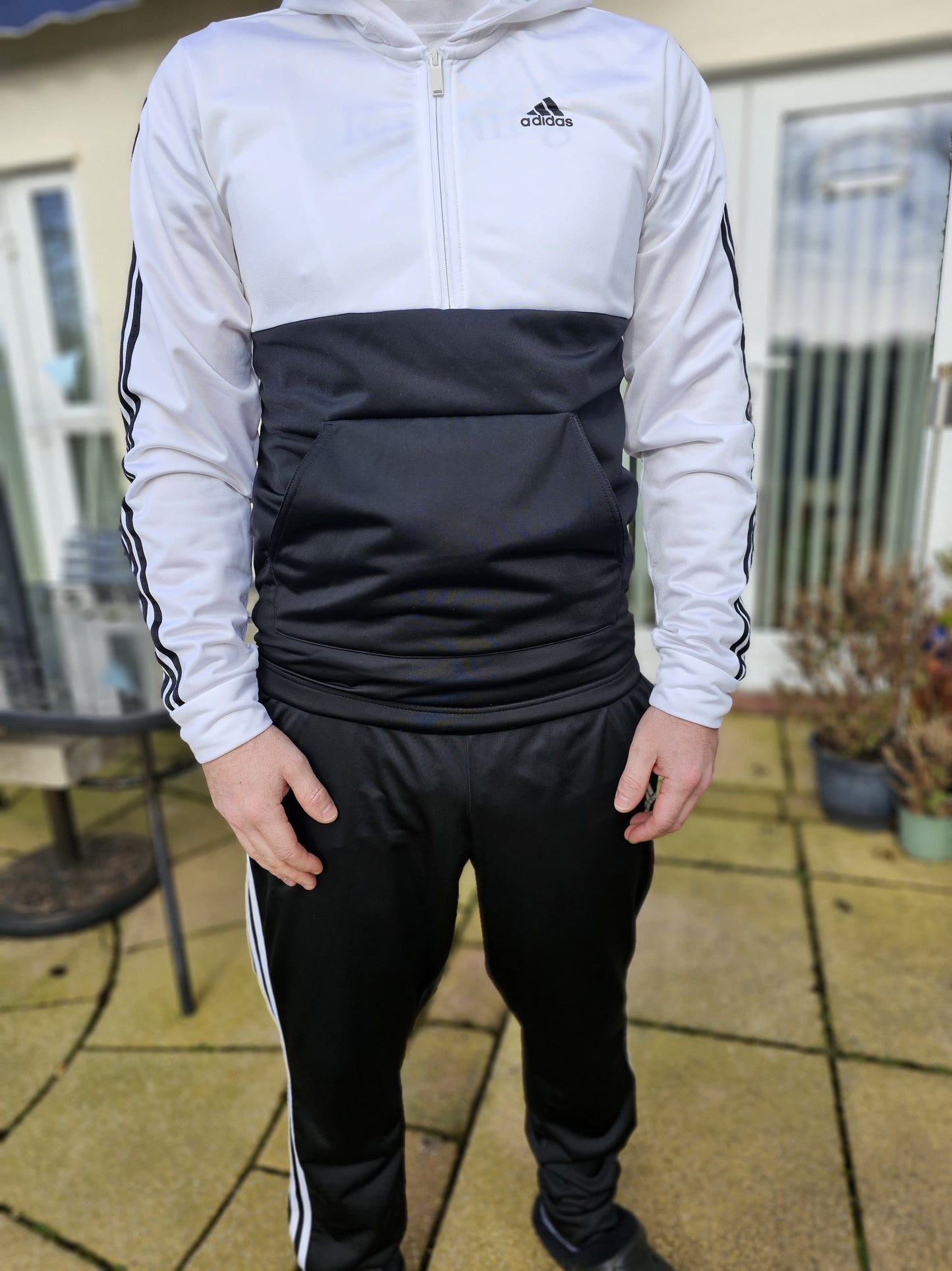 Adidas Full Tracksuit Top & Bottoms Black/White Activewear/Casual - L/Large