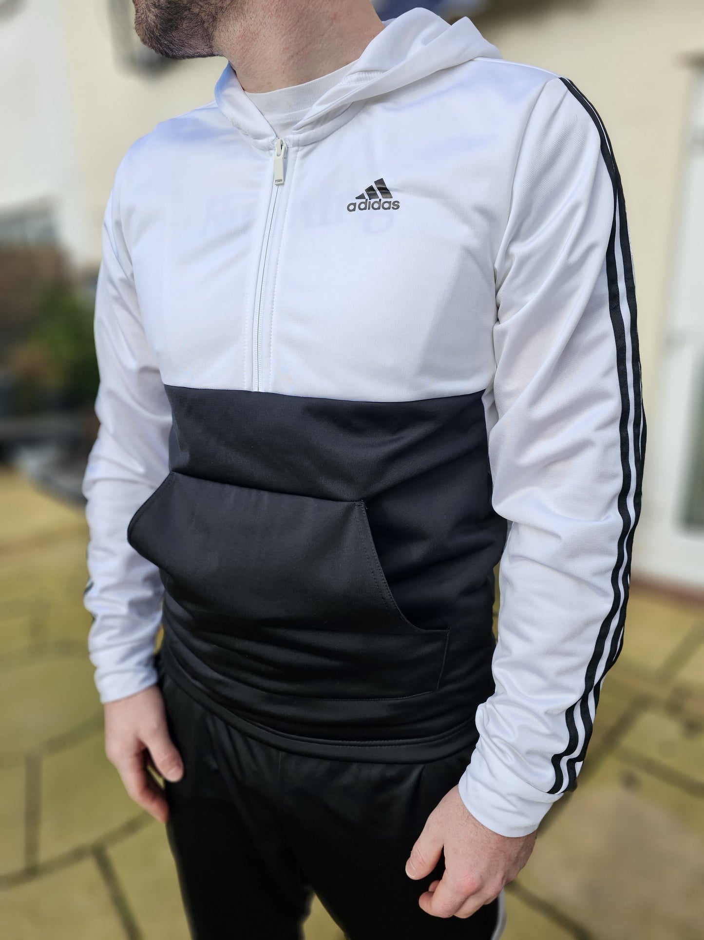 Adidas Full Tracksuit Top & Bottoms Black/White Activewear/Casual - L/Large