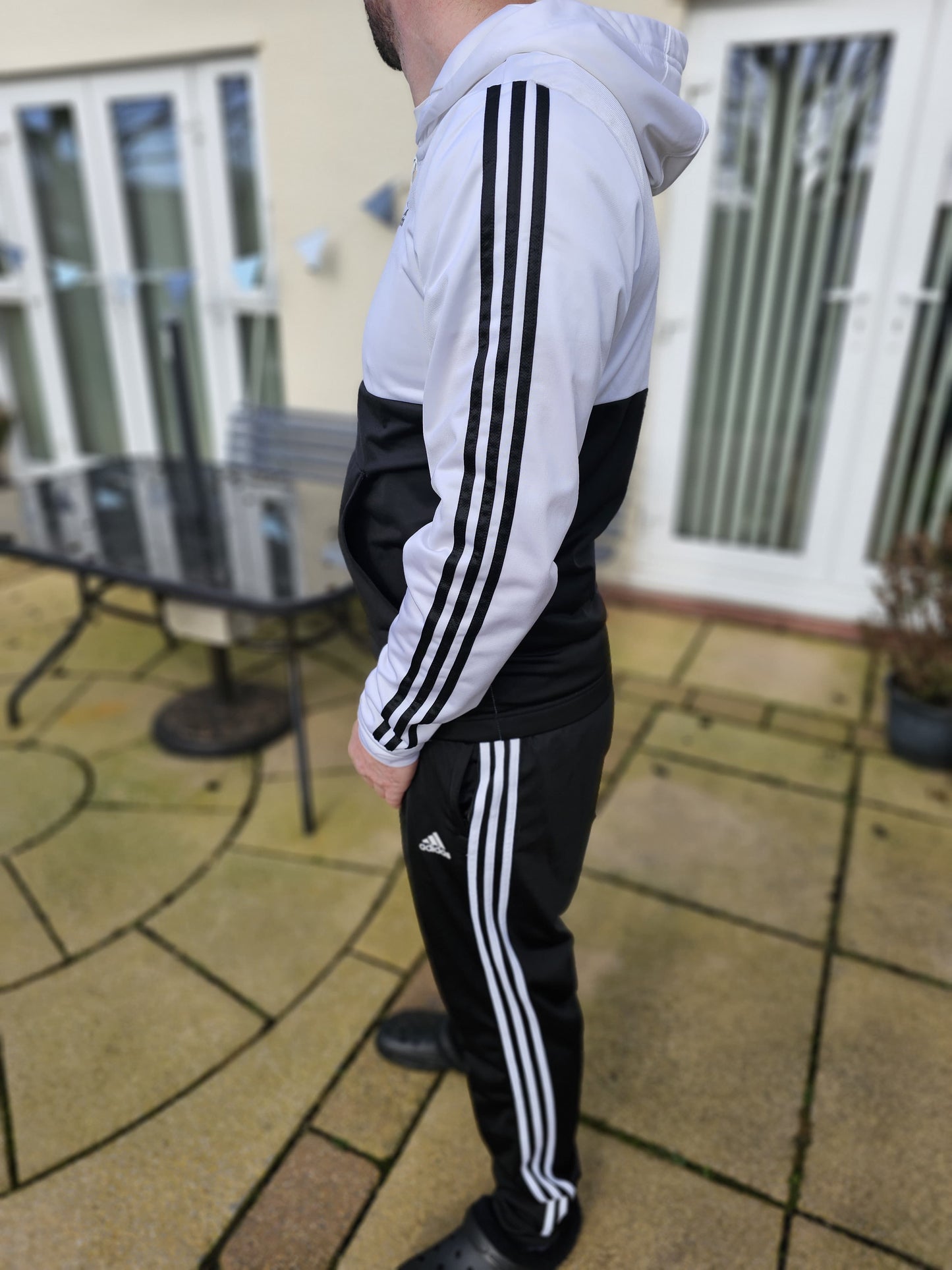 Adidas Full Tracksuit Top & Bottoms Black/White Activewear/Casual - L/Large