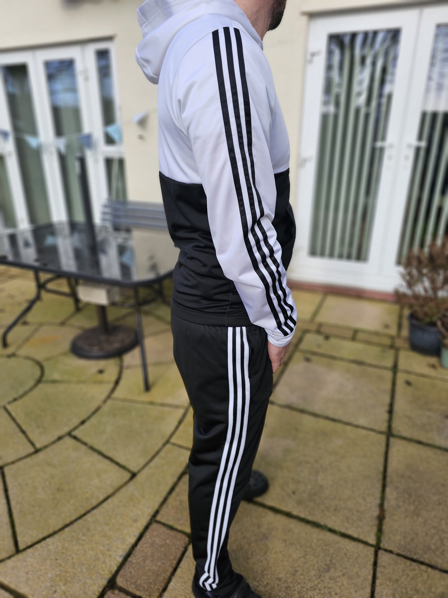 Adidas Full Tracksuit Top & Bottoms Black/White Activewear/Casual - L/Large