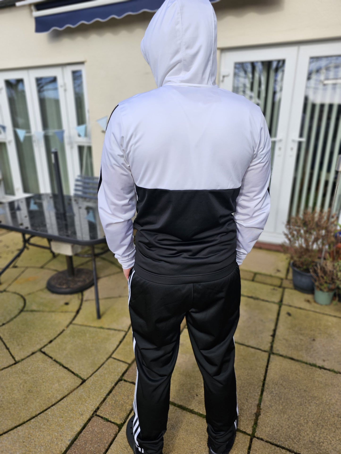 Adidas Full Tracksuit Top & Bottoms Black/White Activewear/Casual - L/Large