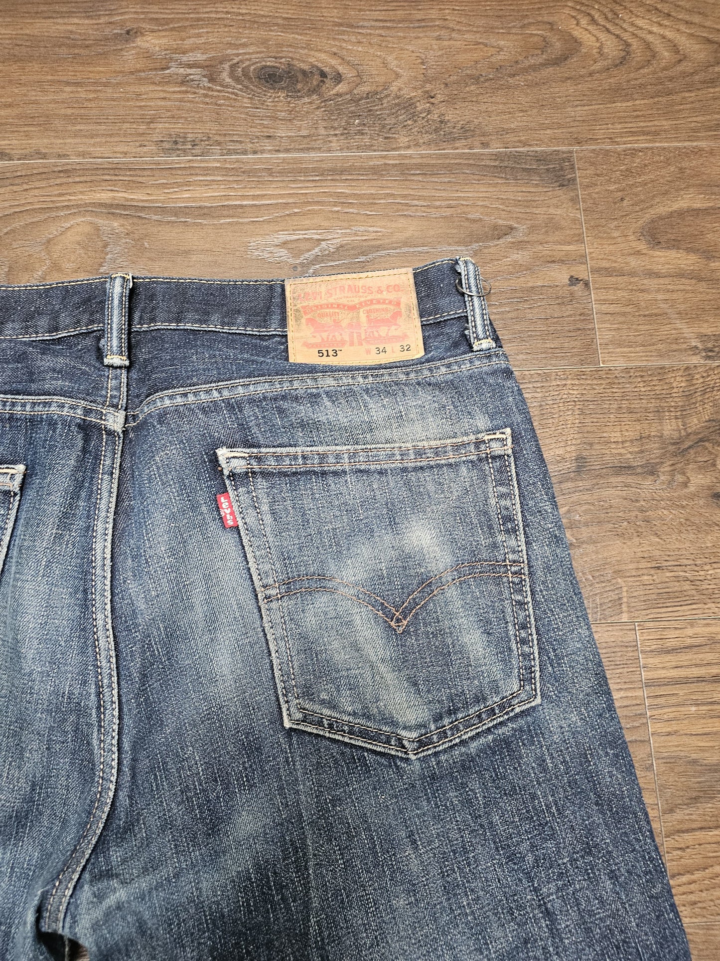 Levi's Mens Blue Jeans 513 Slim Straight Fit W35/32L Denim Trousers Bottoms