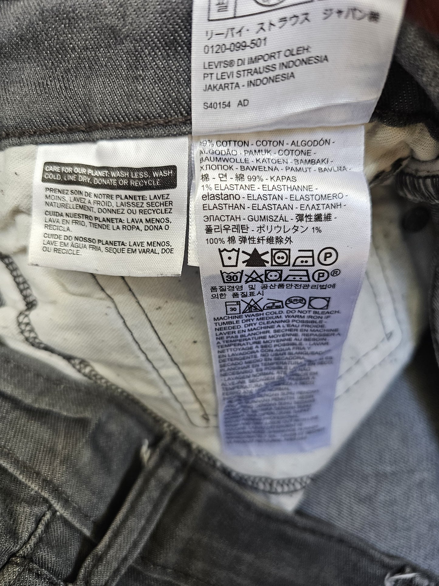 Levi's Mens Grey Jeans 514 Straight Fit W38/30L Denim