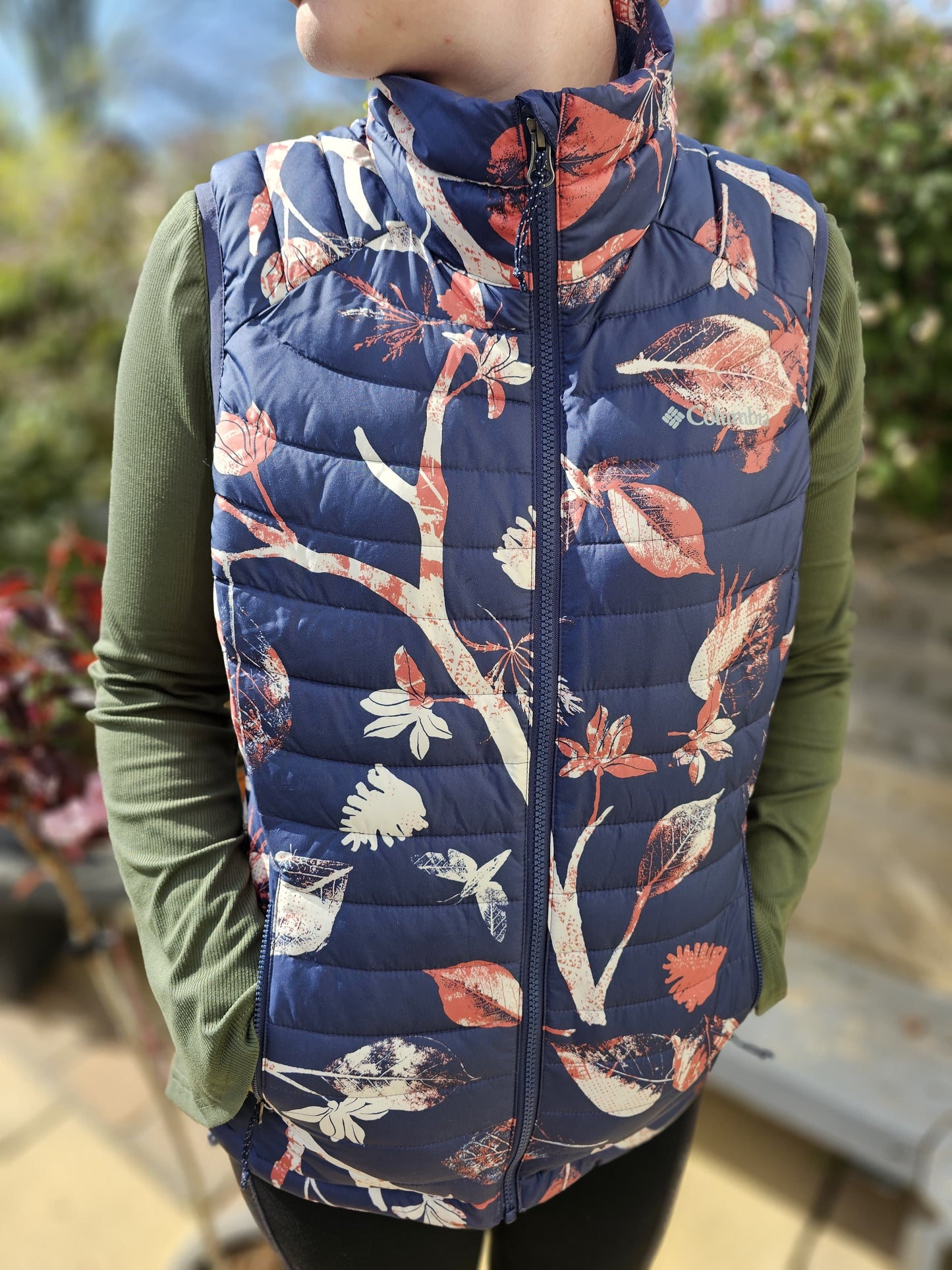 Columbia Floral White Out Puffer Omni Heat Full Zip Insulated Vest/Gillet/Body Warmer - M/Medium/10