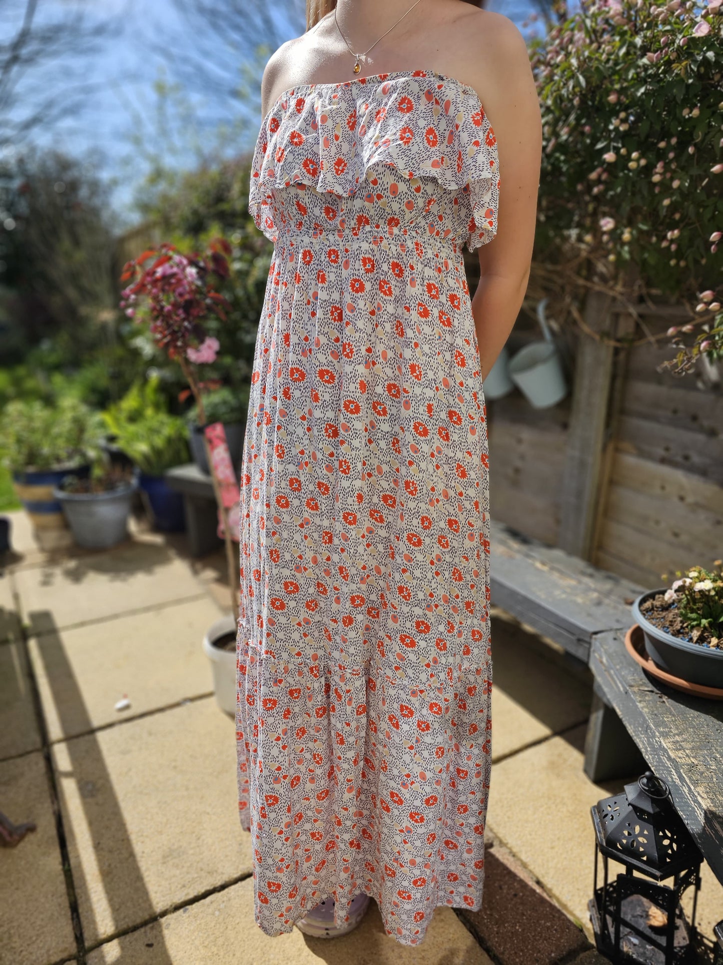 Quiksilver Strapless Floral Maxi Dress- M/Medium