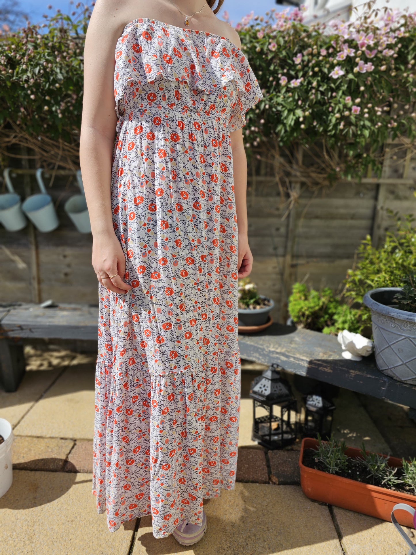 Quiksilver Strapless Floral Maxi Dress- M/Medium