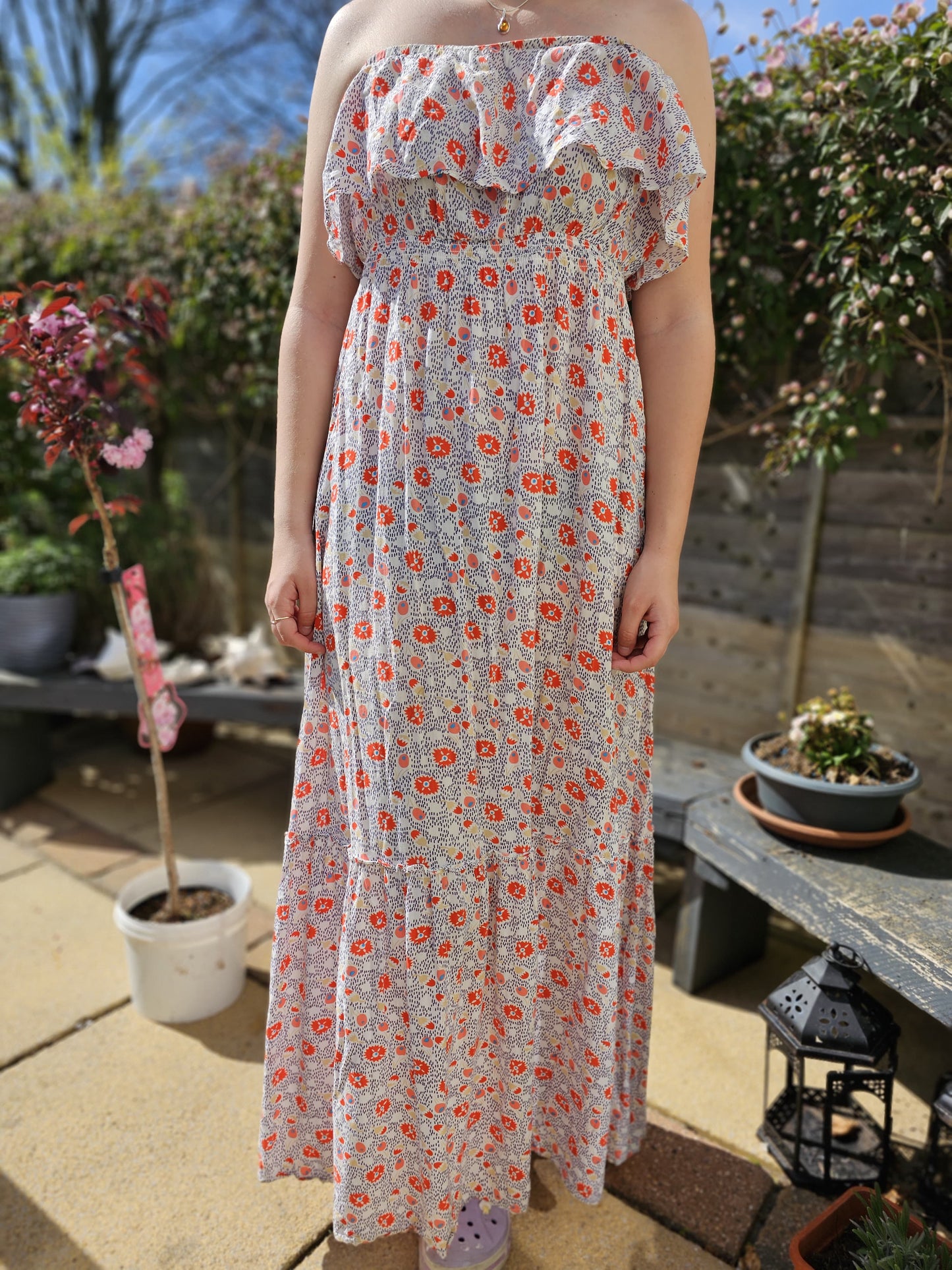 Quiksilver Strapless Floral Maxi Dress- M/Medium