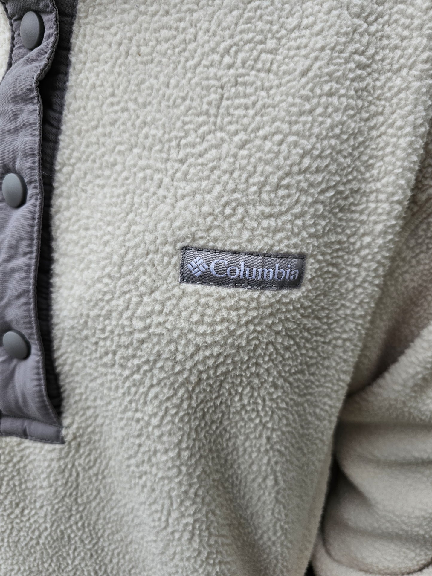 Columbia Hooded Sherpa Fleece Pullover Button Up Fleece Jumper - L/Large