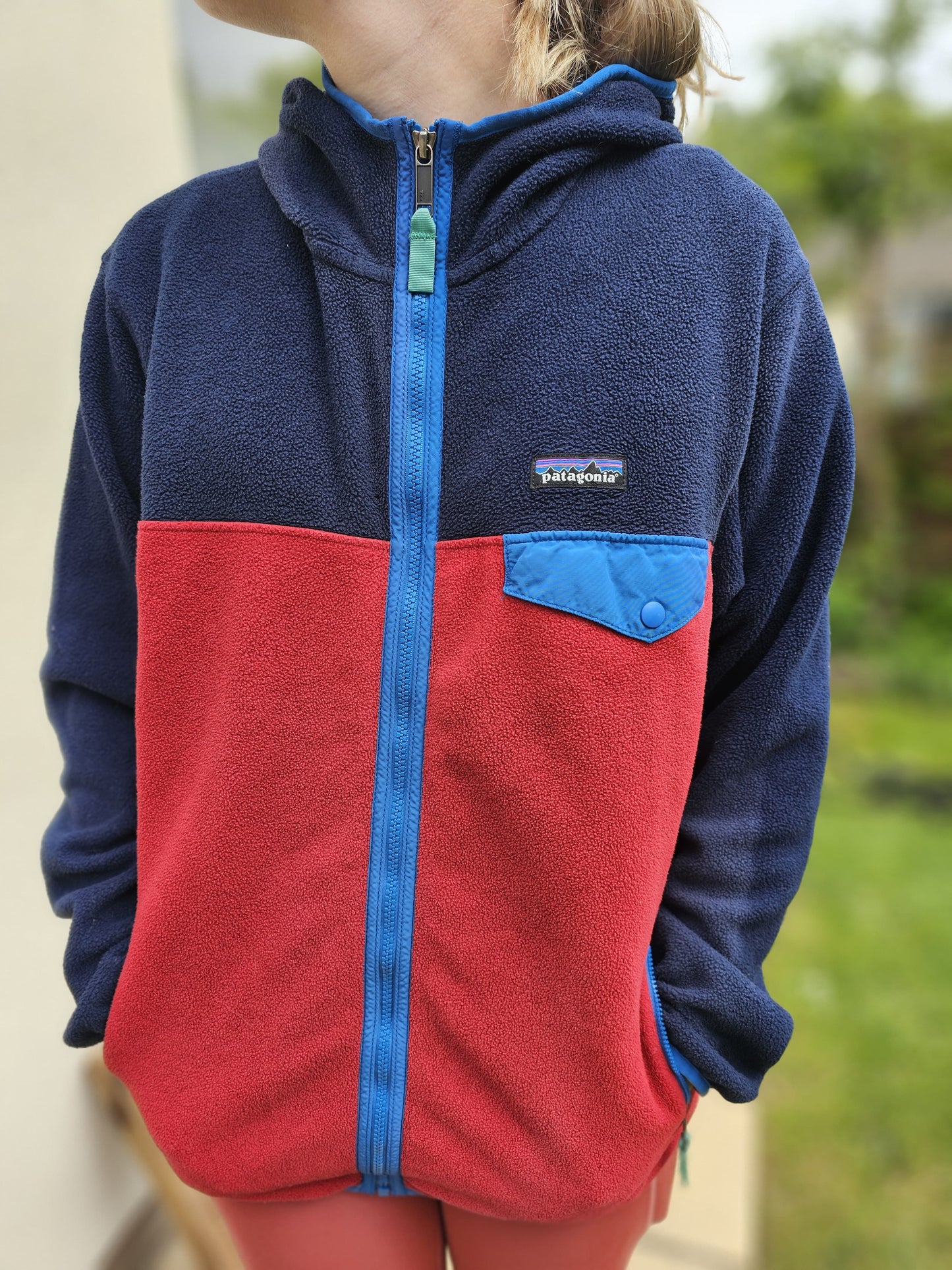 Patagonia Synchilla Full Zip Fleece Hoodie Jacket Blue/Red - M/Medium