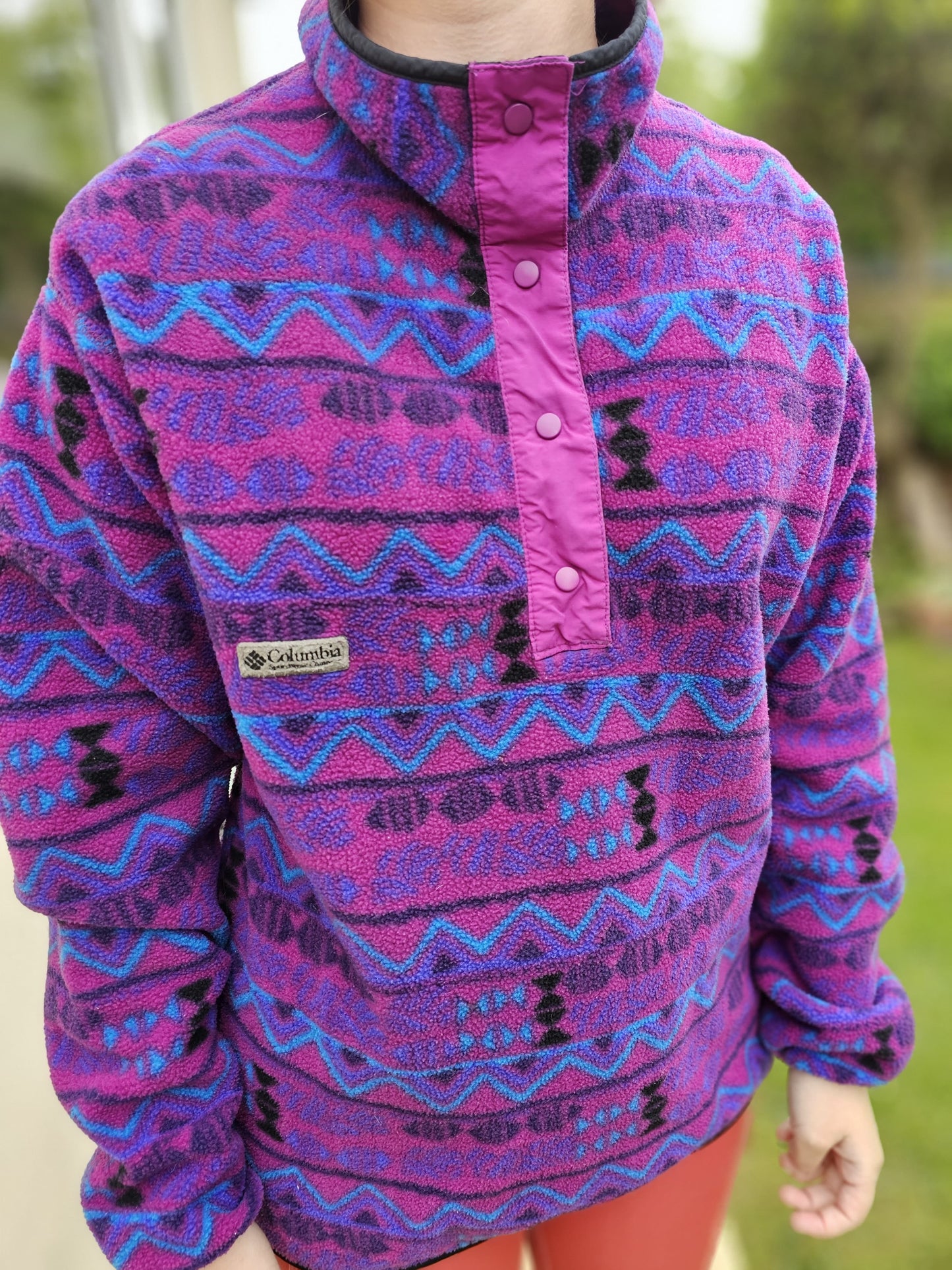 Vintage Womens Columbia Fleece Pullover Button Up Jumper - L/Large