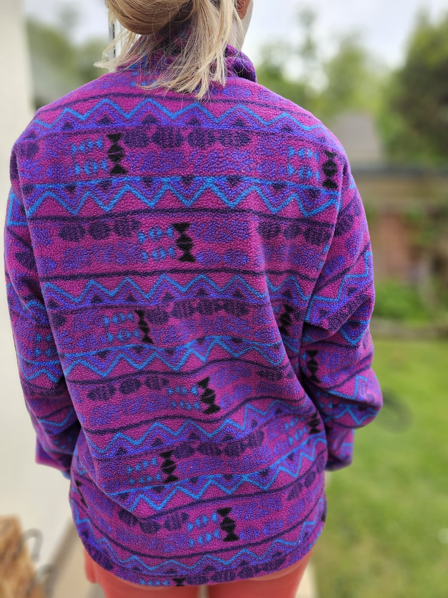 Vintage Womens Columbia Fleece Pullover Button Up Jumper - L/Large