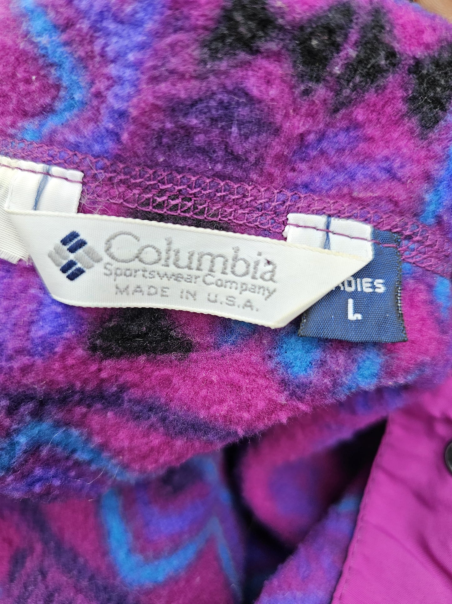 Vintage Womens Columbia Fleece Pullover Button Up Jumper - L/Large