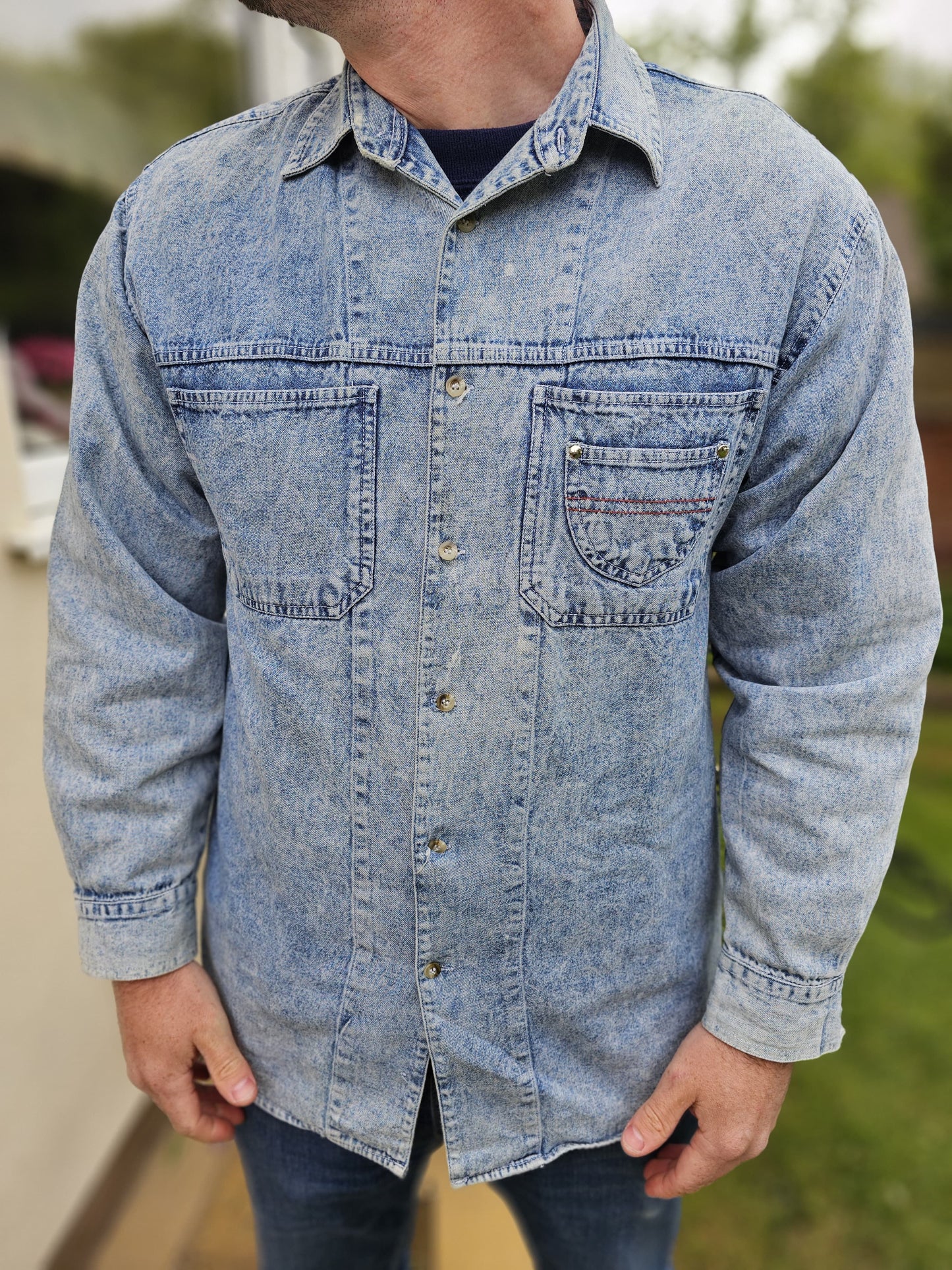 Vintage Yellow Cab Denim Cotton Over Shirt Long Sleeve Button Up Shirt - L/Large