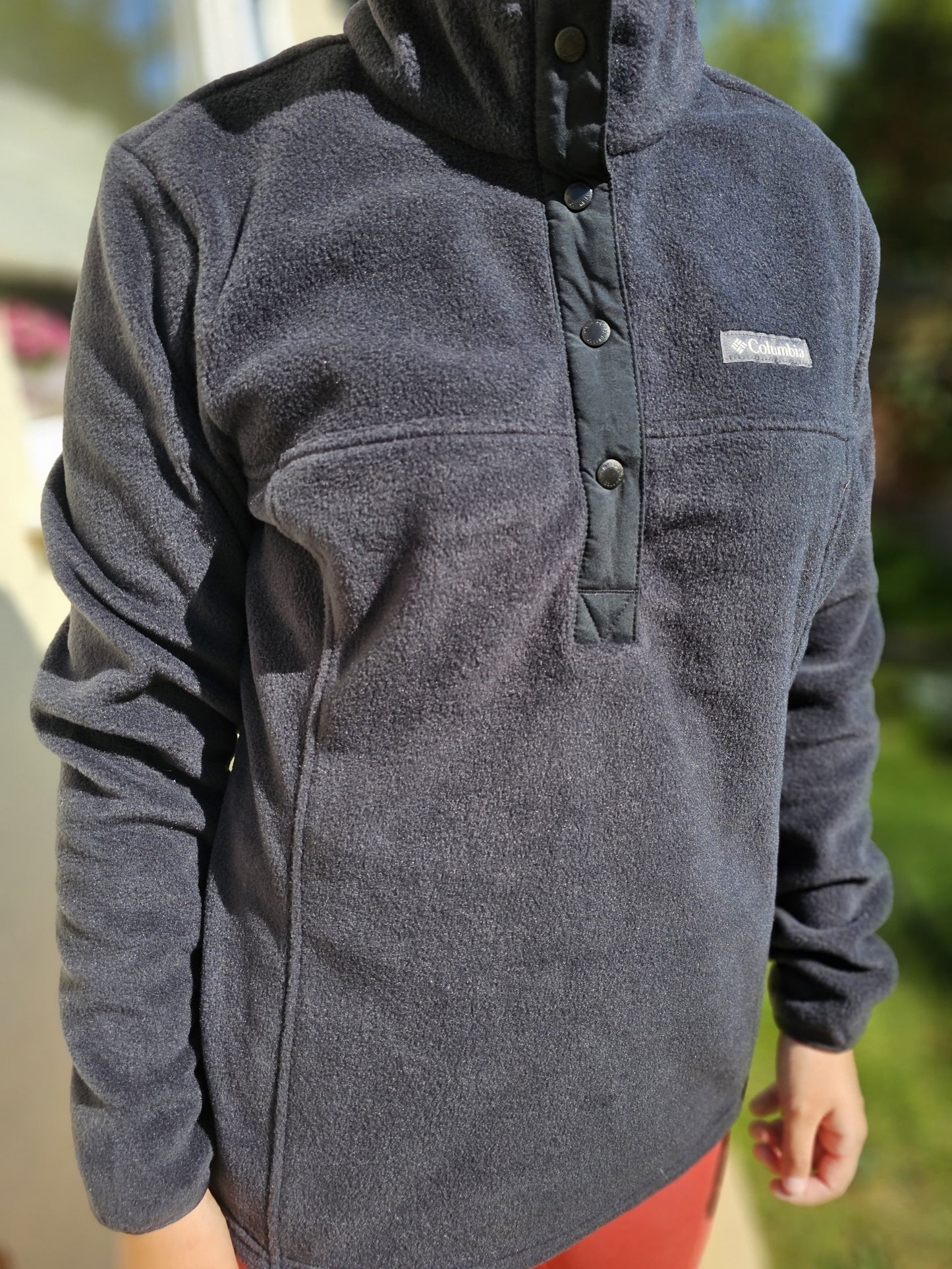 Columbia Black Snap Button Up Fleece Pullover Jumper - M/Medium