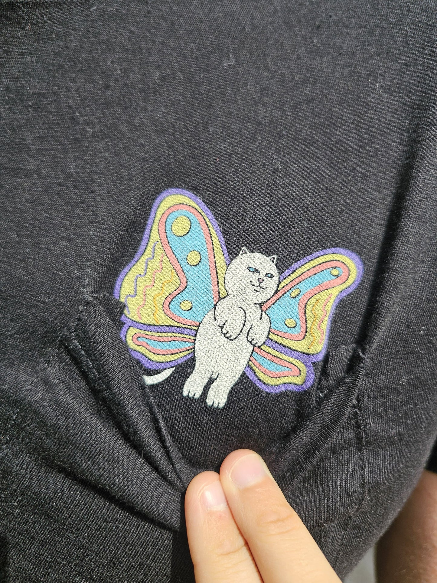 Ripndip Black Short Sleeve Cat/Flowers/Butterfly Print T-Shirt - M/Medium