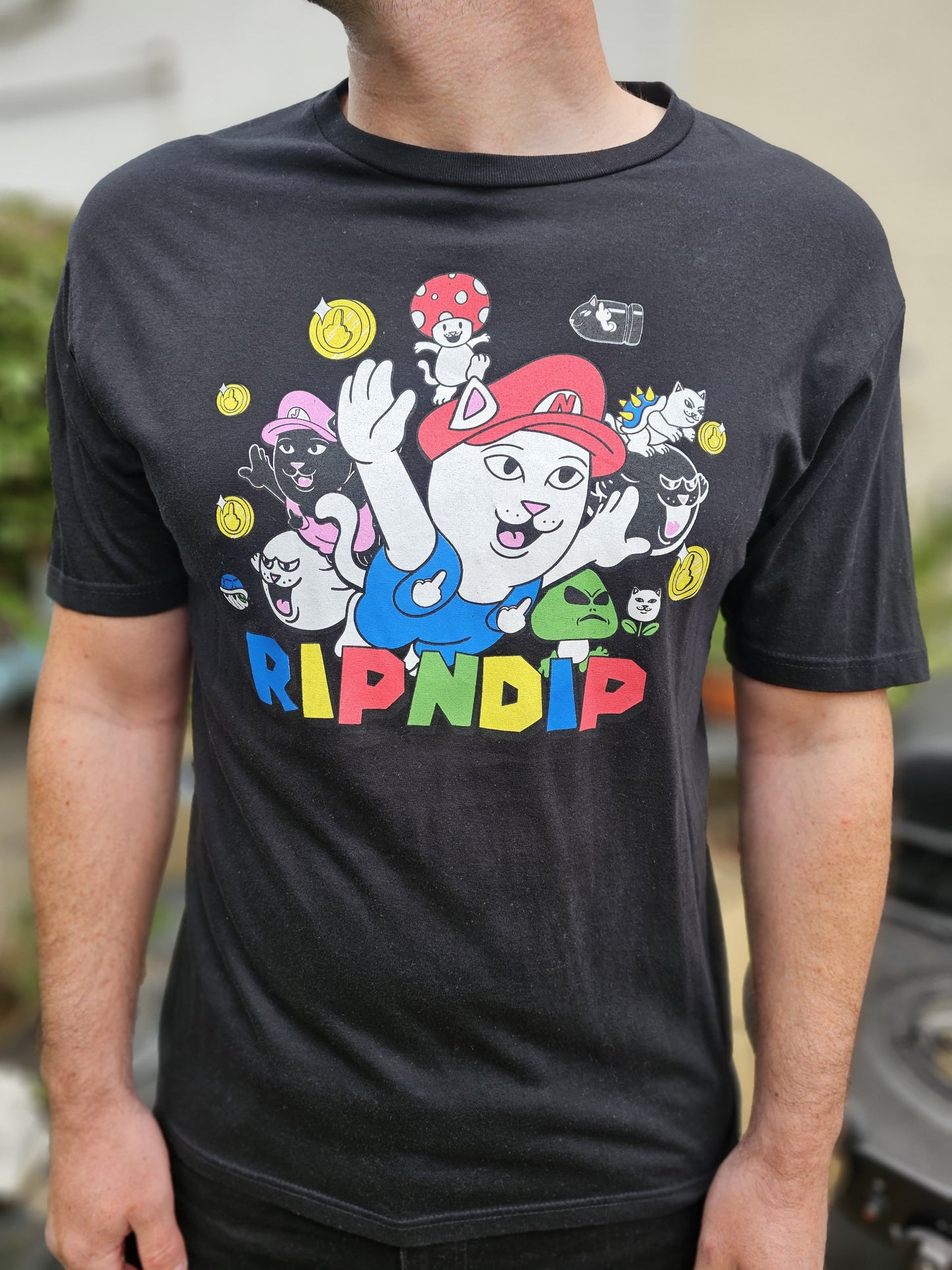 Ripndip Black Short Sleeve Mario Nermal Print T-Shirt - L/Large