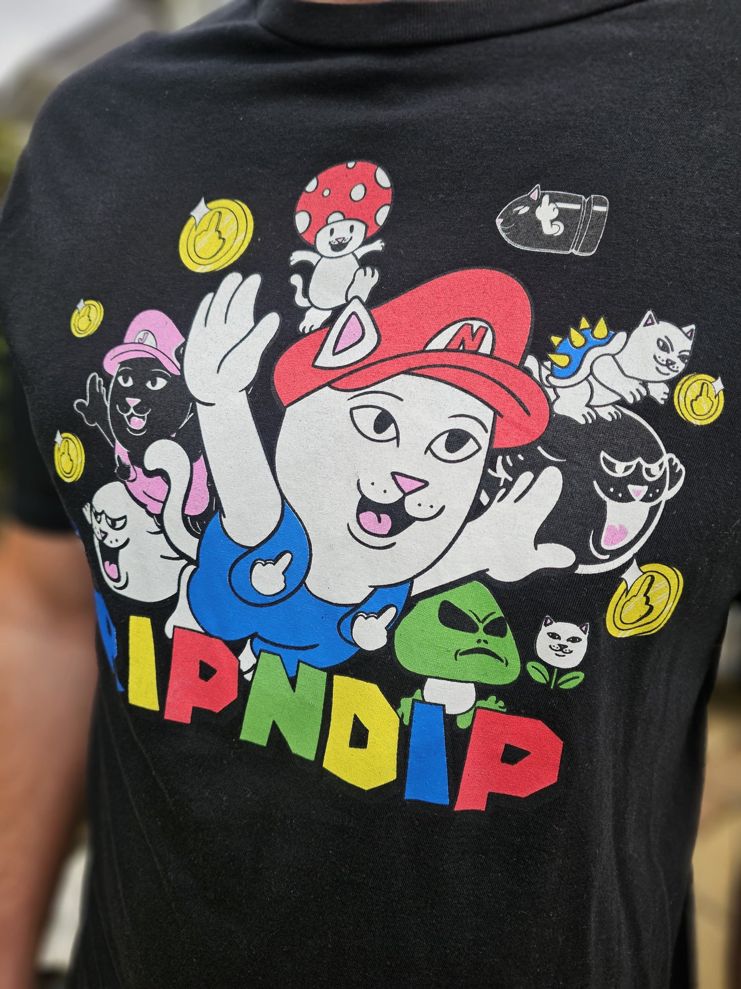 Ripndip Black Short Sleeve Mario Nermal Print T-Shirt - L/Large