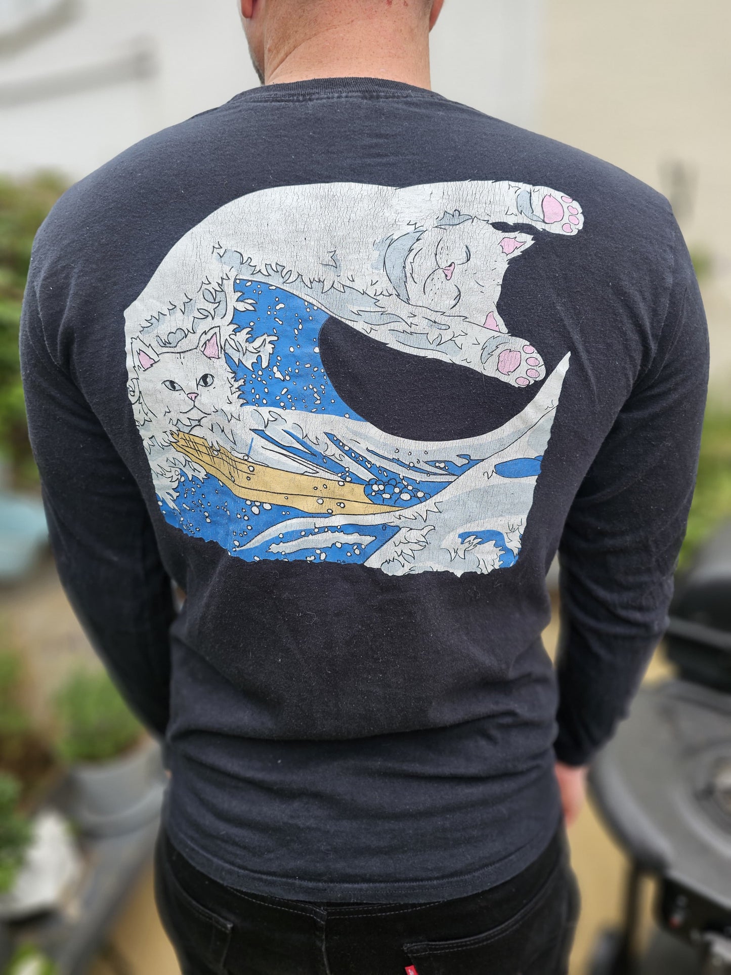 Ripndip Black Long Sleeve Nermal Wave Japanese Print T-Shirt - M/Medium