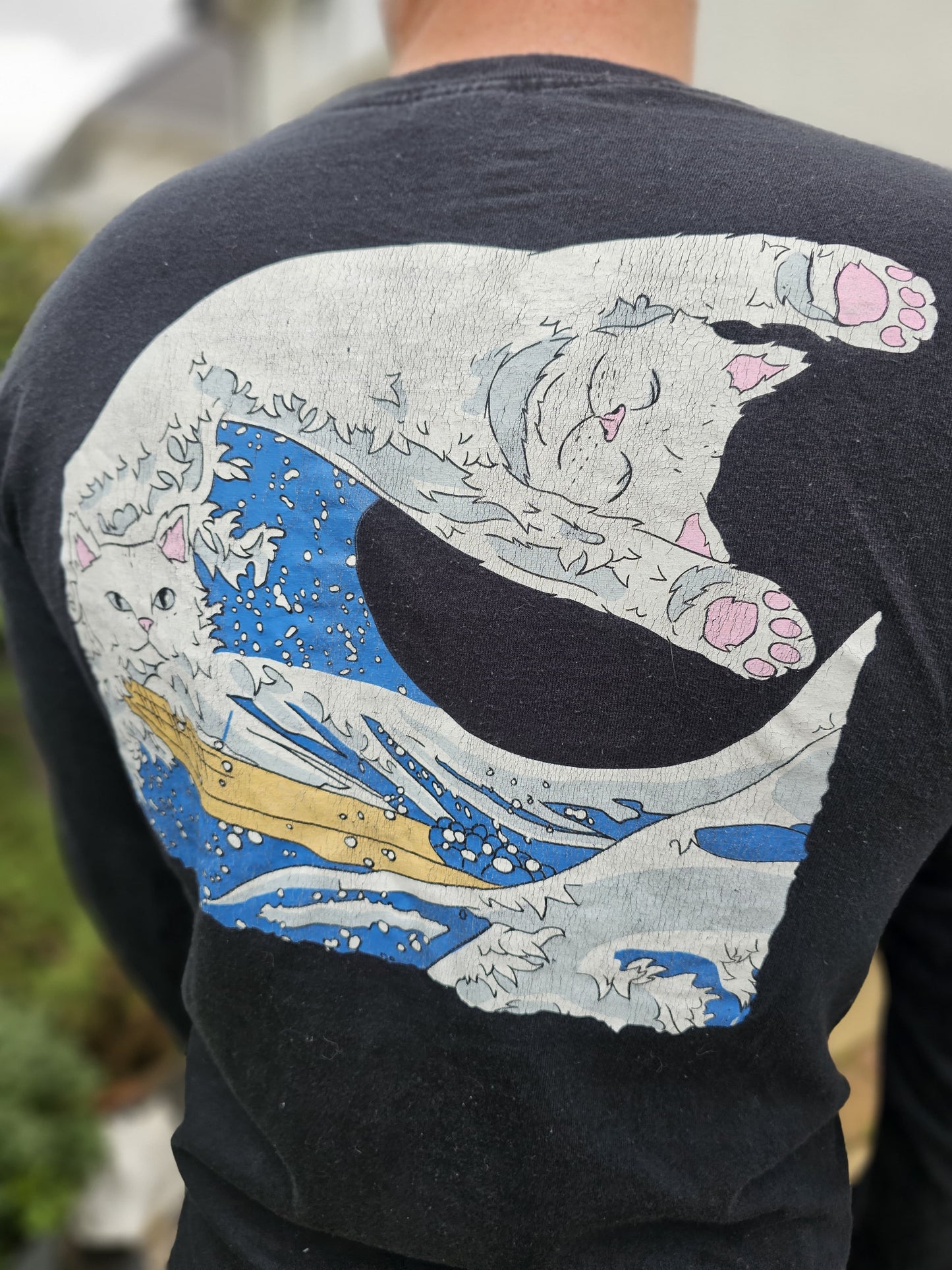Ripndip Black Long Sleeve Nermal Wave Japanese Print T-Shirt - M/Medium