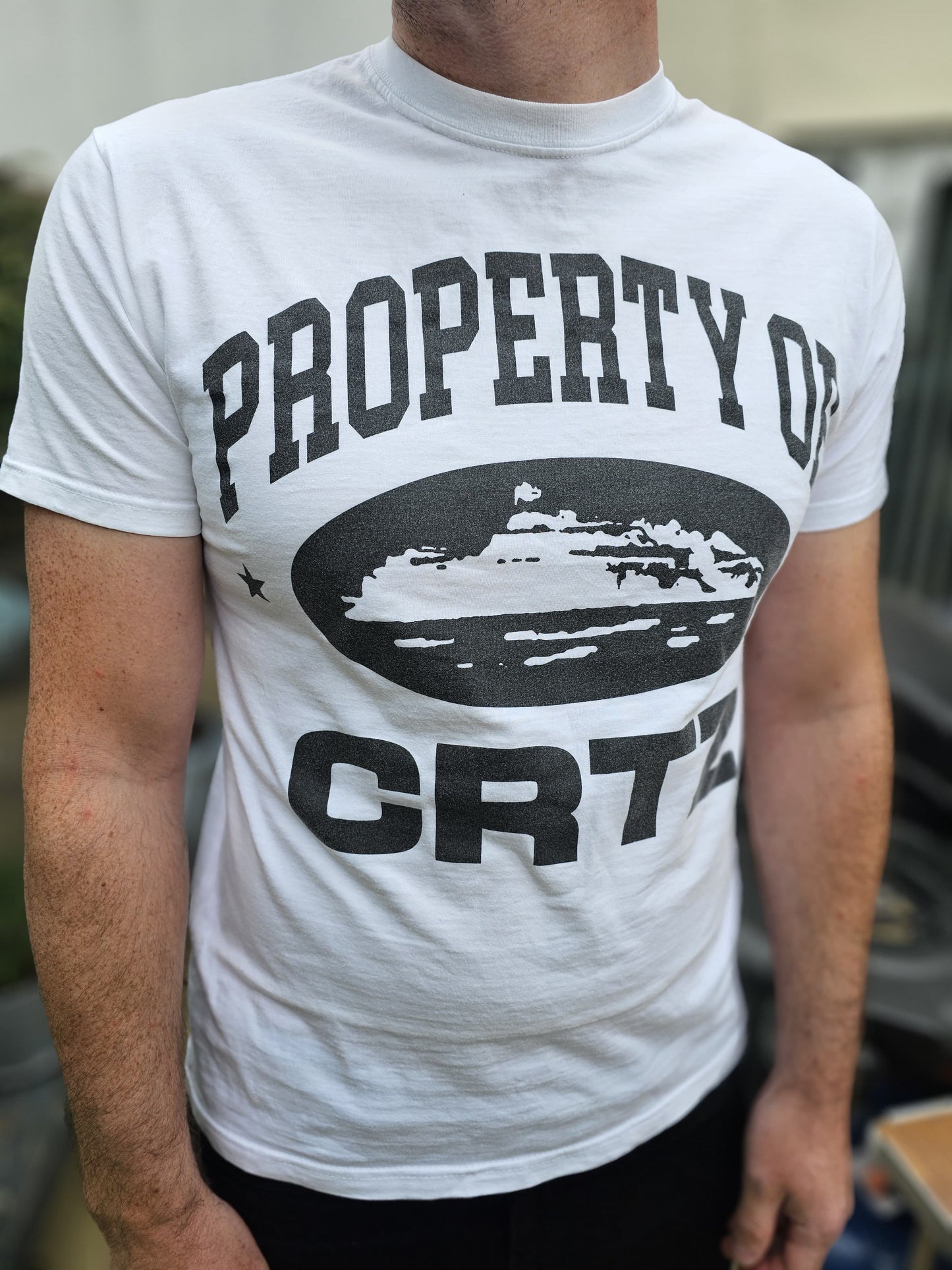 Corteiz 'Property Of CRTZ' White Short Sleeve Large Print T-Shirt - M/Medium