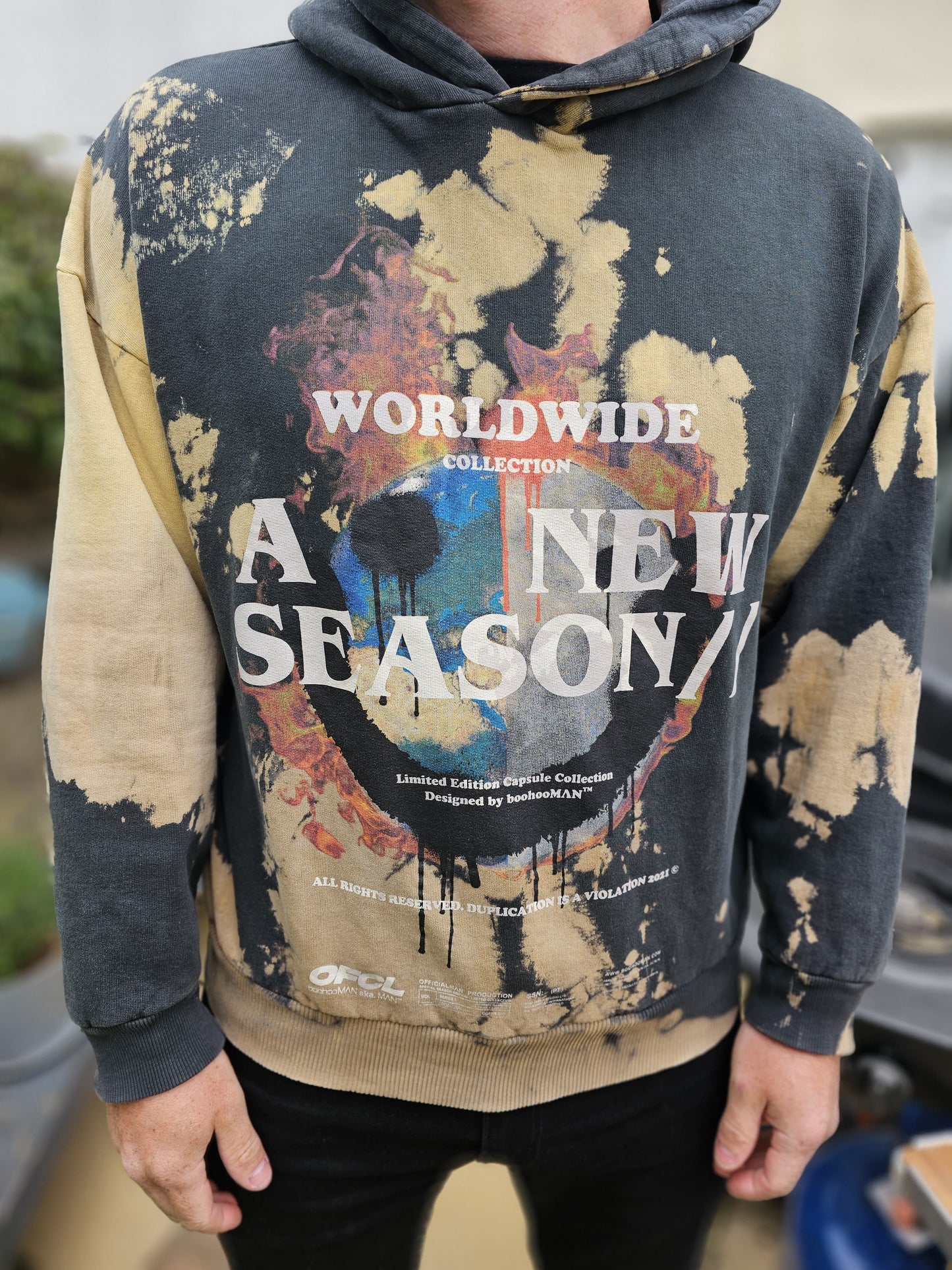 Boohoo Man World Wide Overized Drip Face Tie Dye Pullover Hoodie - S/Small M/Medium L/Large