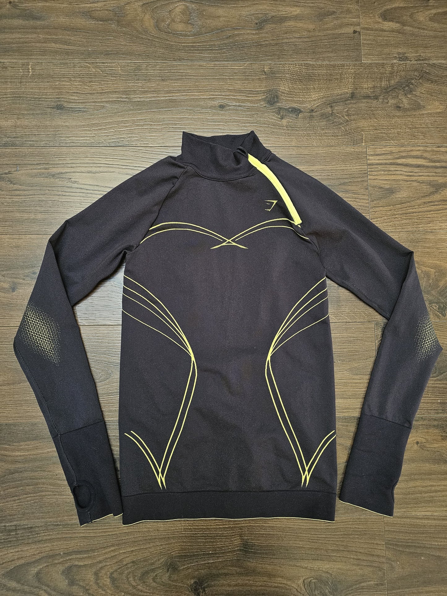 Gymshark Black/Yellow Long Sleeve 1/4 Zip Training/Gym/Casual Top - XS/Extra Small