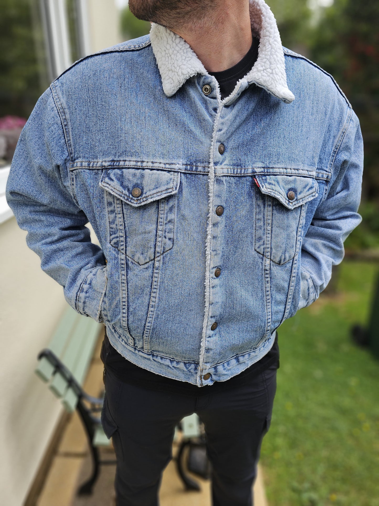 Vintage 1990's Levi's Light Blue Denim Sherpa Unisex Jacket - M/Medium