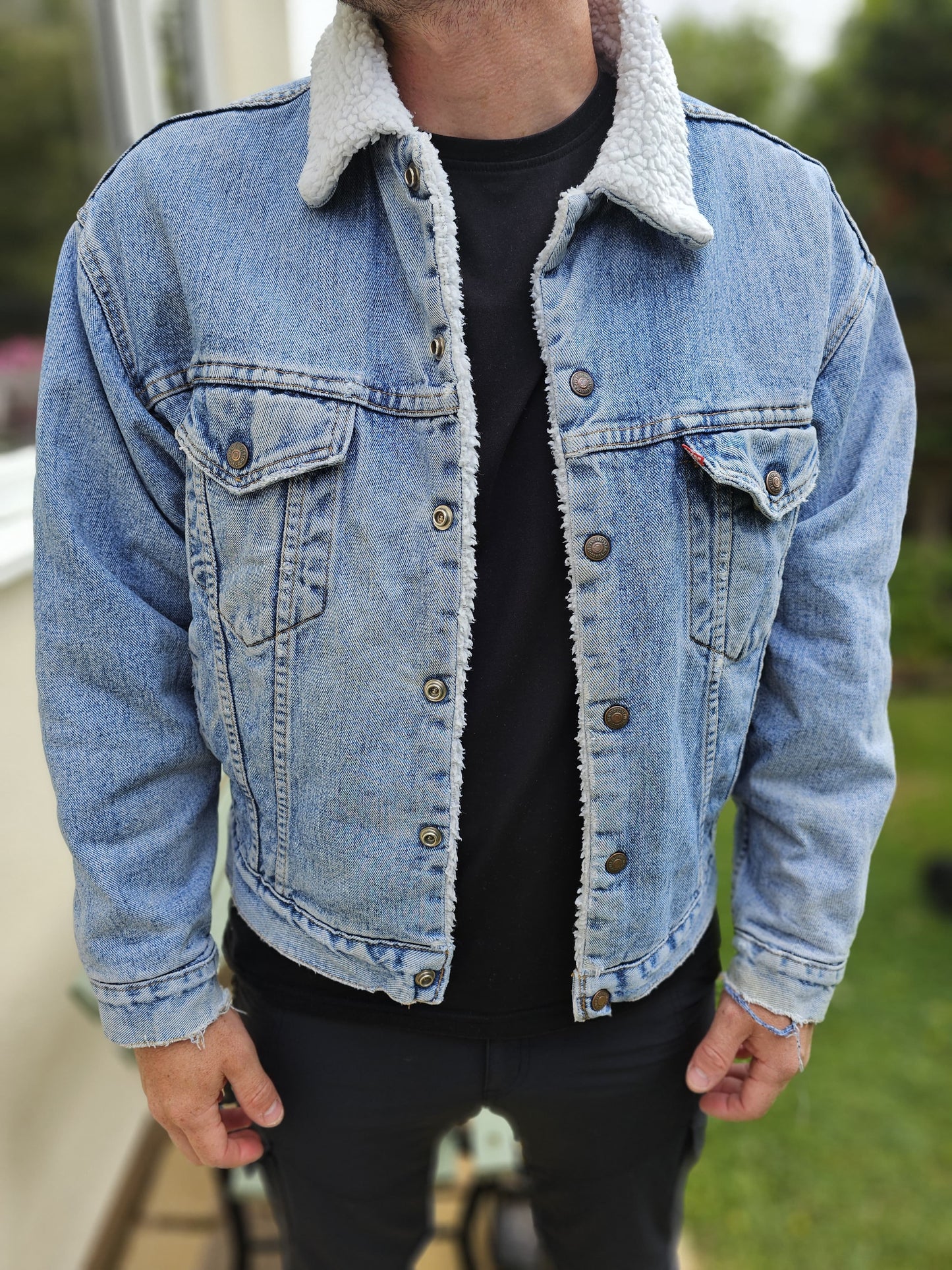 Vintage 1990's Levi's Light Blue Denim Sherpa Unisex Jacket - M/Medium