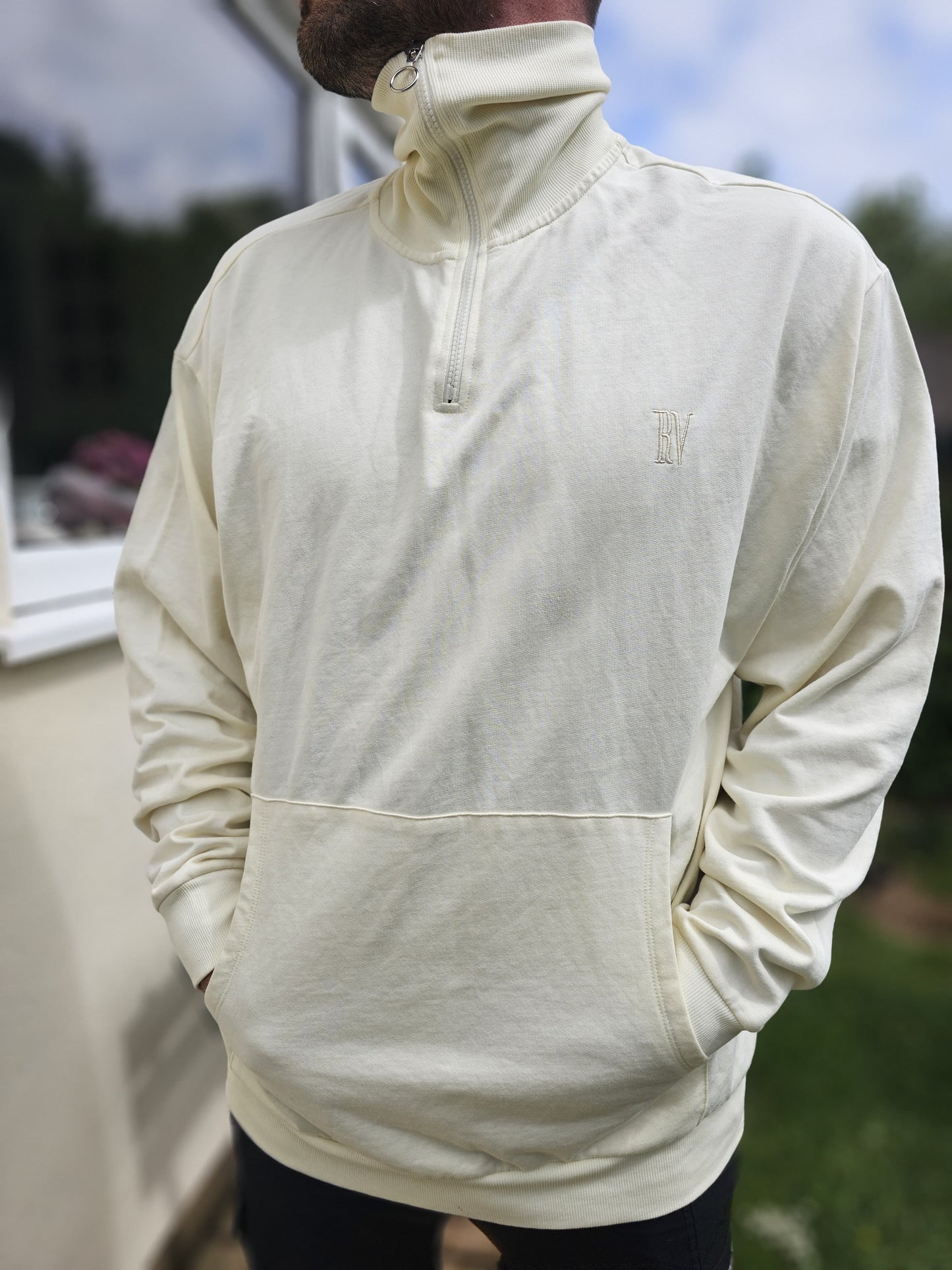 Reclaimed Vintage Cream Pullover 1/4 Zip Jumper - XL/Extra Large