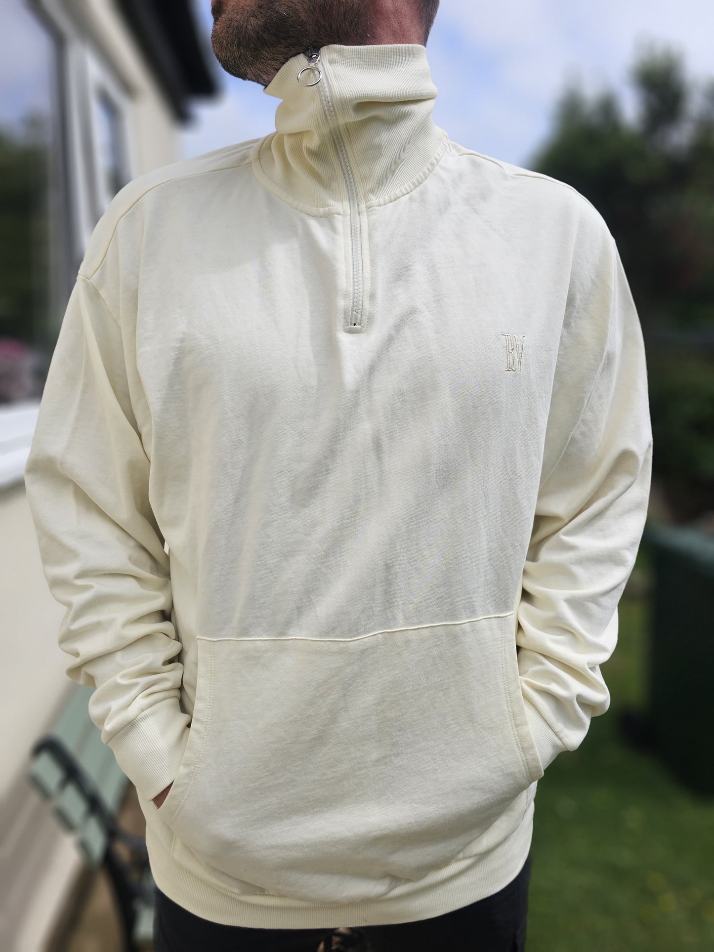 Reclaimed Vintage Cream Pullover 1/4 Zip Jumper - XL/Extra Large