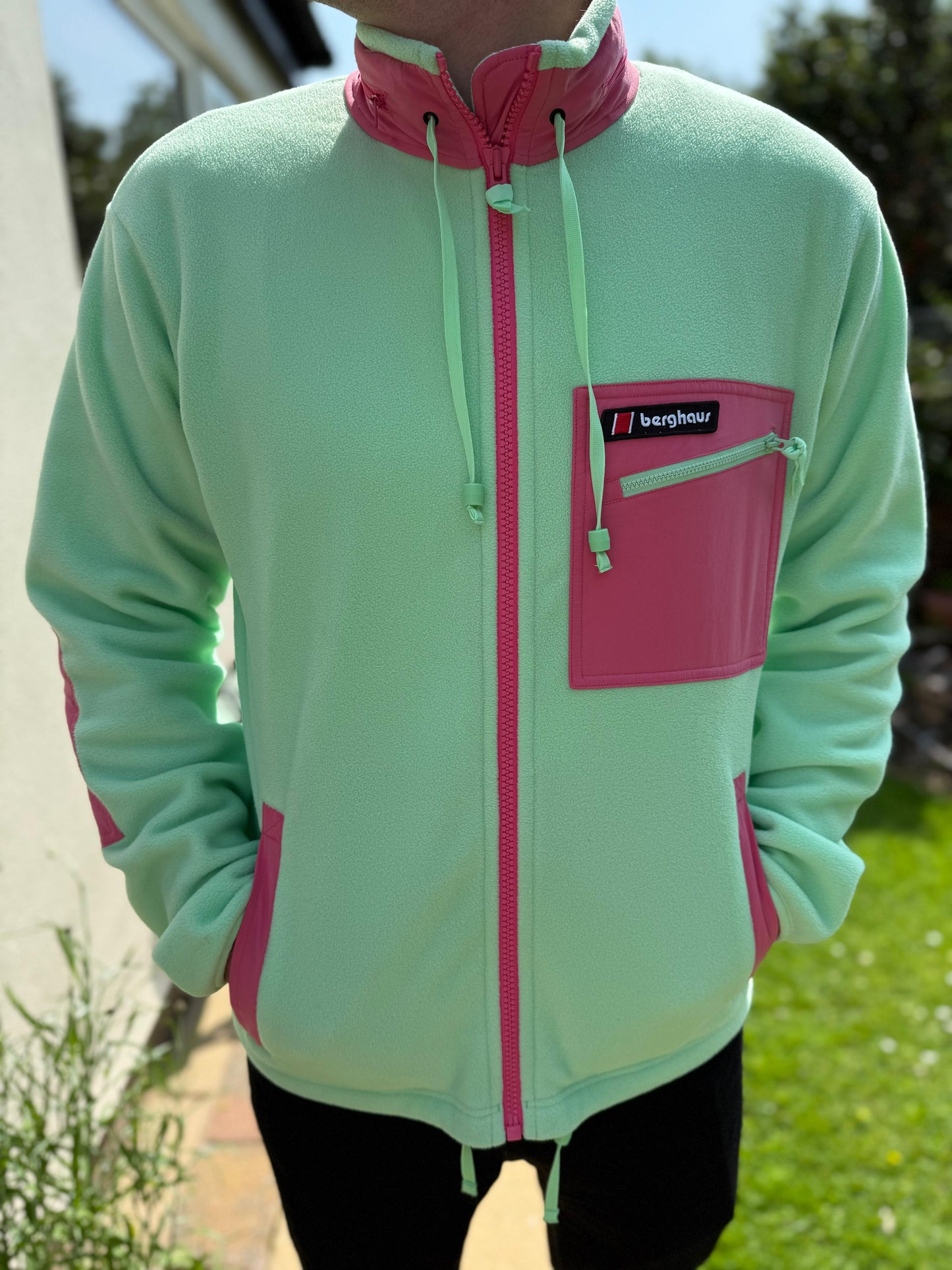 Berghaus Ascent 91 Unisex Full Zip Hooded Fleece Jacket Mint/Pink - L/Large