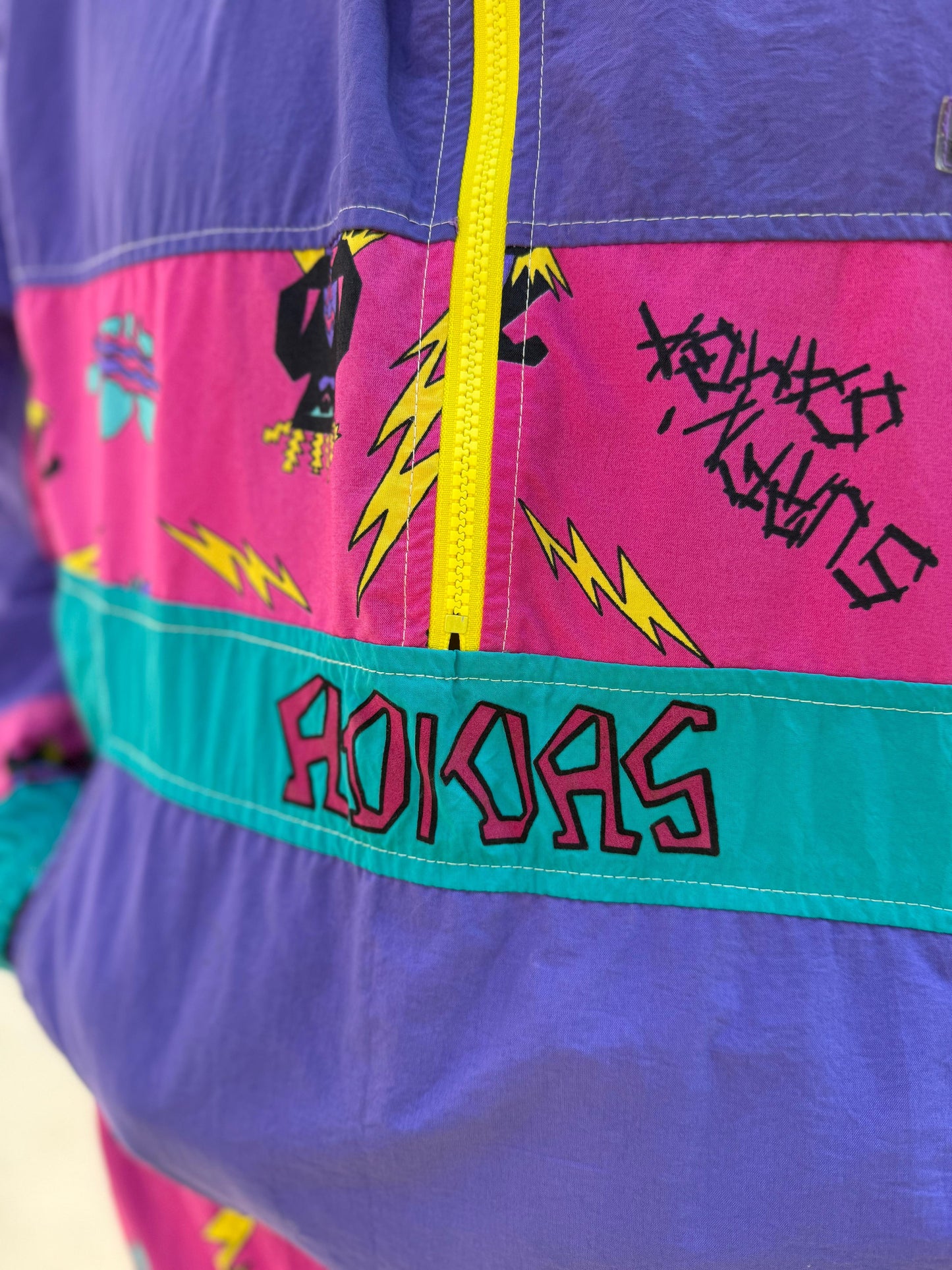 Vintage Adidas Tiki Style Full Zip Windbreaker Track Jacket 80s 90 - L/Large