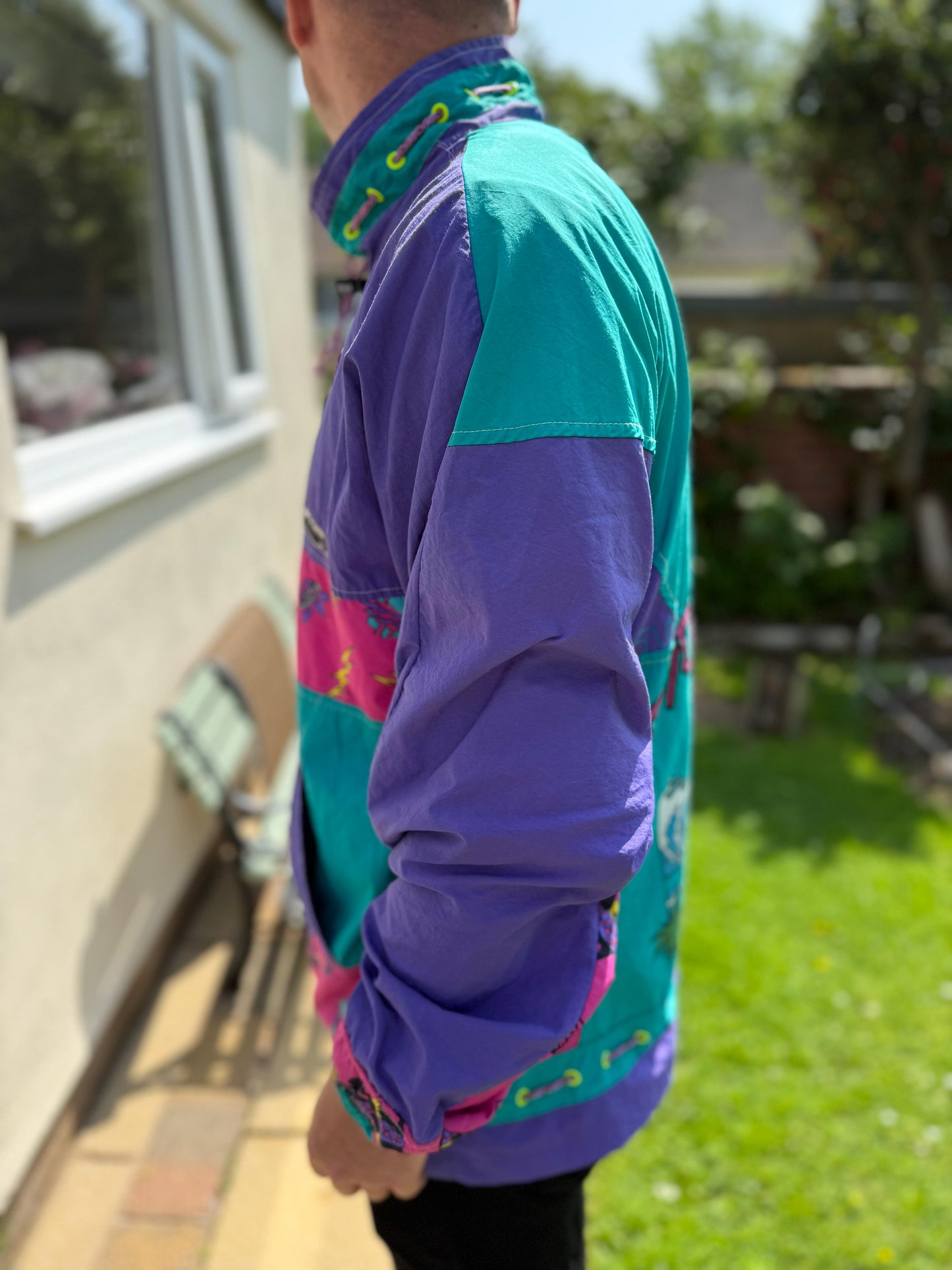 Vintage Adidas Tiki Style Full Zip Windbreaker Track Jacket 80s 90 - L/Large