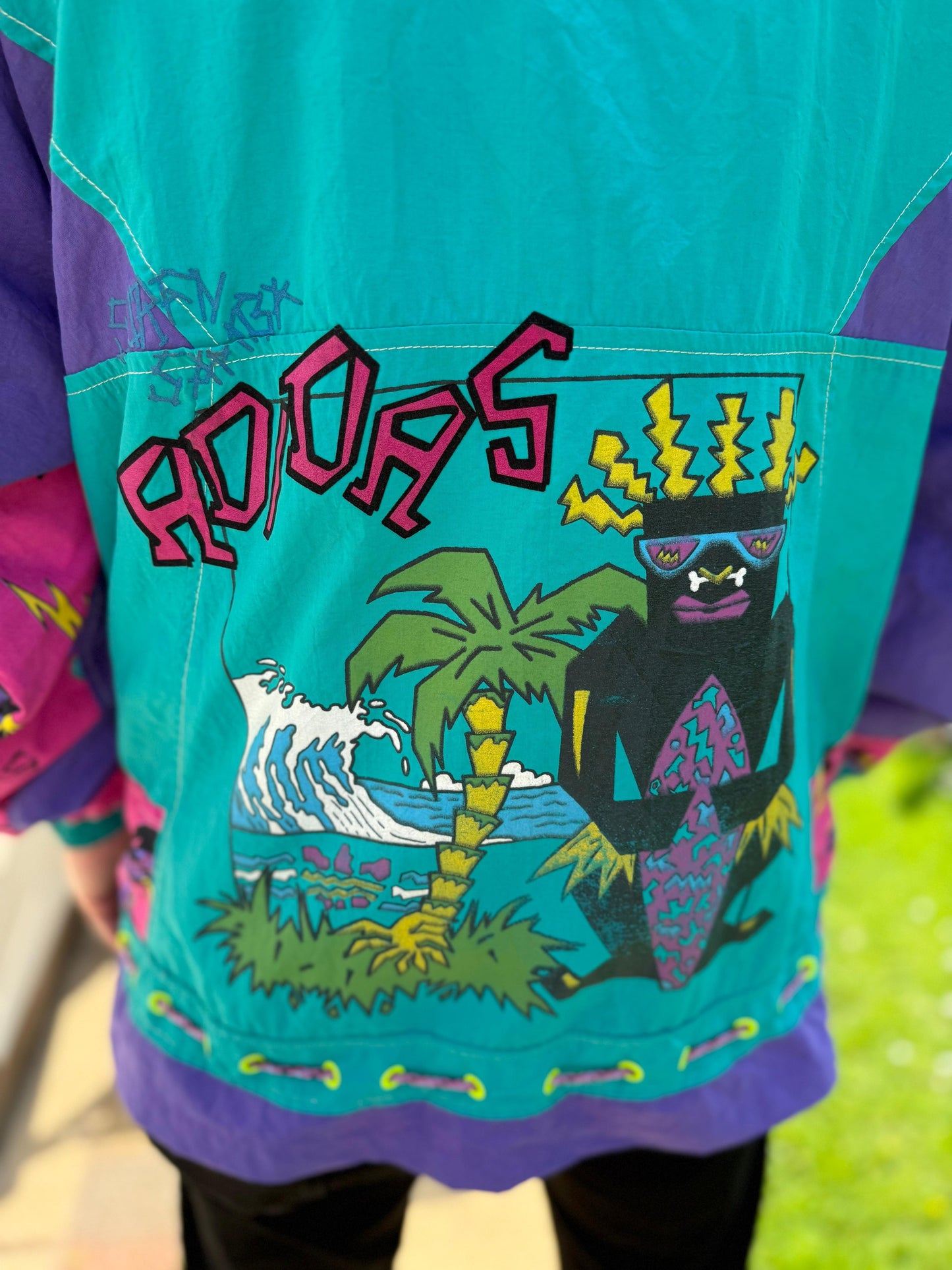 Vintage Adidas Tiki Style Full Zip Windbreaker Track Jacket 80s 90 - L/Large