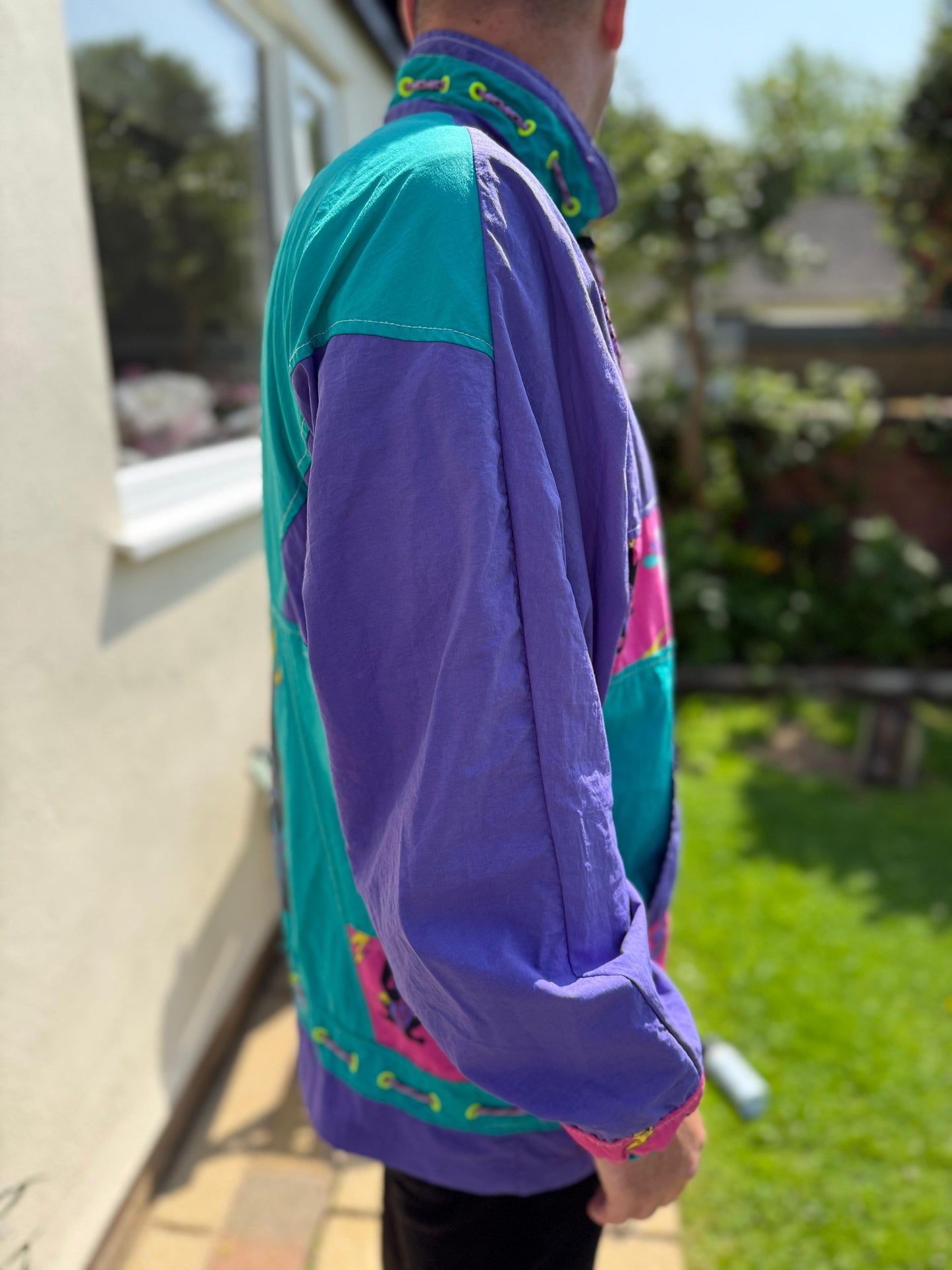 Vintage Adidas Tiki Style Full Zip Windbreaker Track Jacket 80s 90 - L/Large